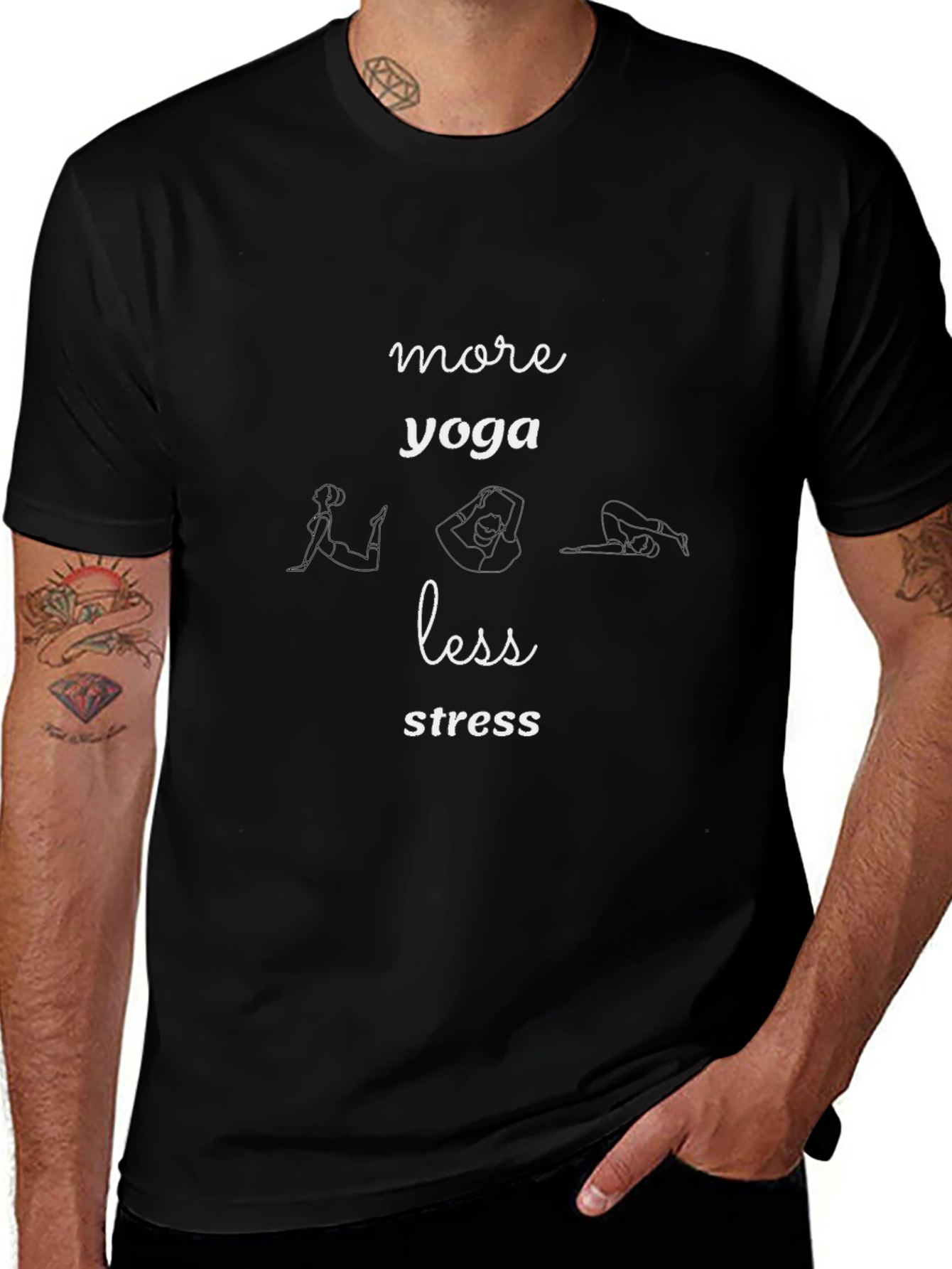 Yoga Lovers T-Shirt: More Yoga Less Stress Design