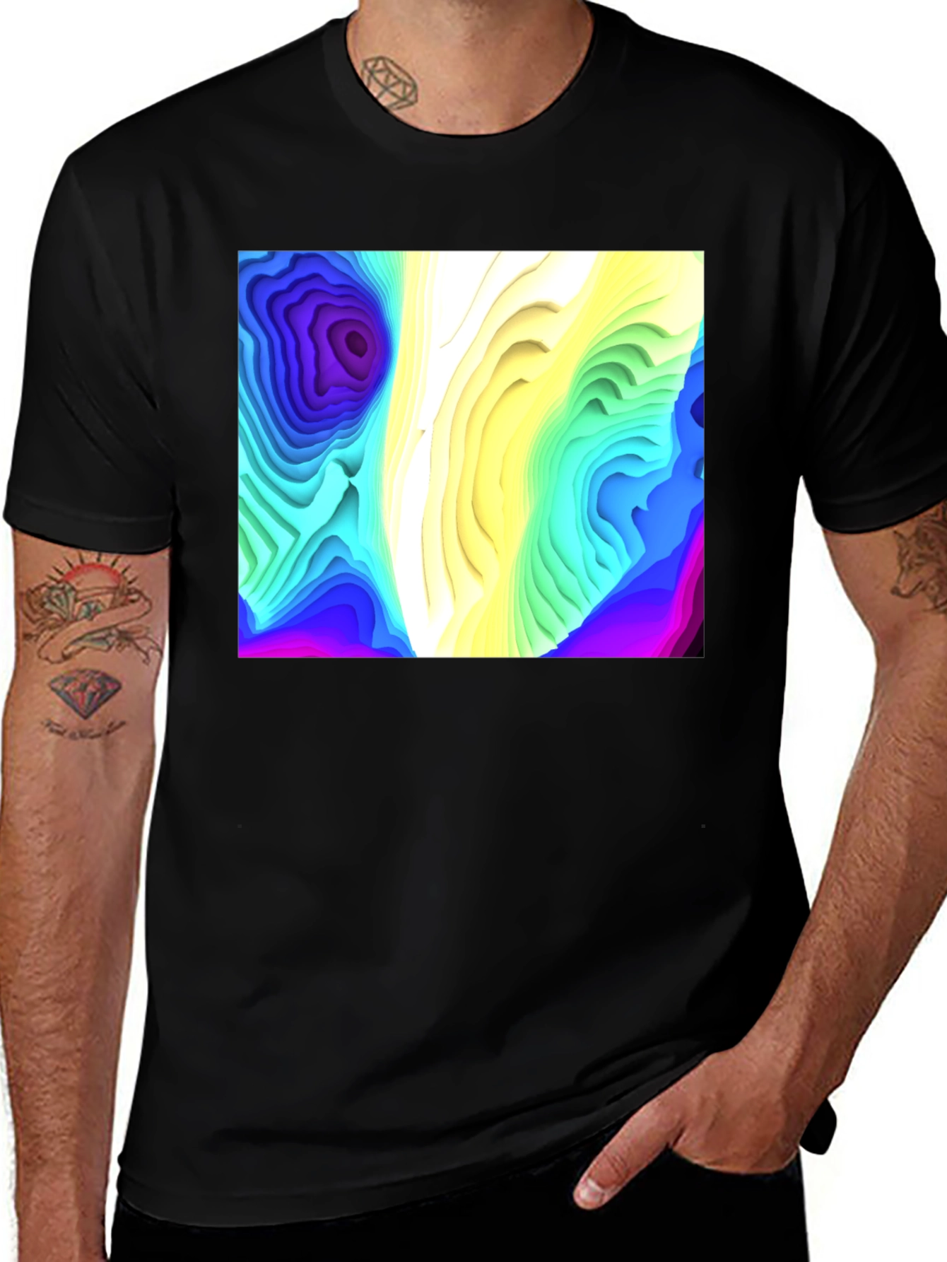 Abstract Topographic Graphic Black T-Shirt