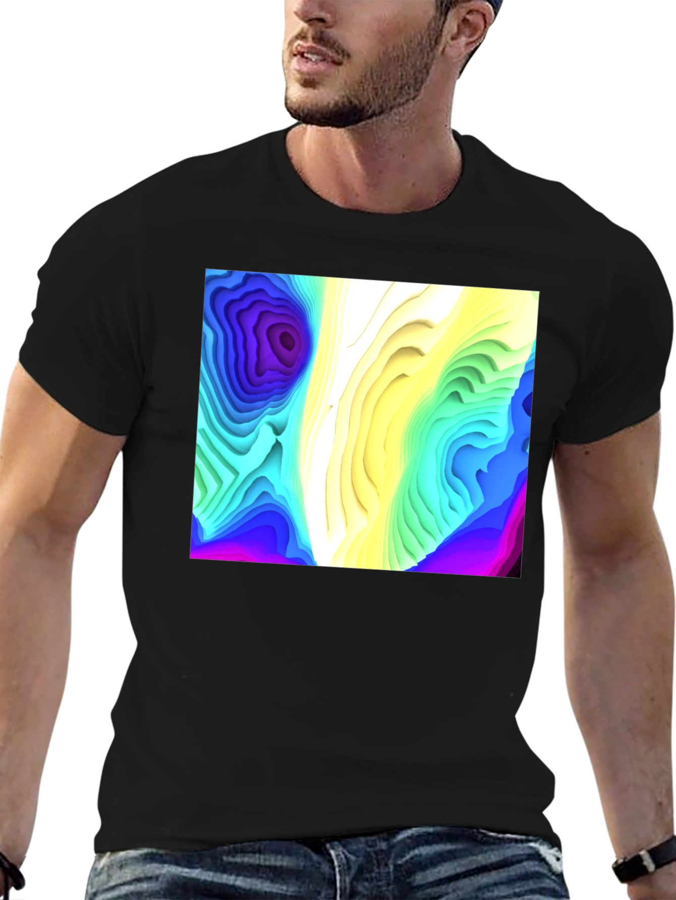 Abstract Topographic Graphic Black T-Shirt