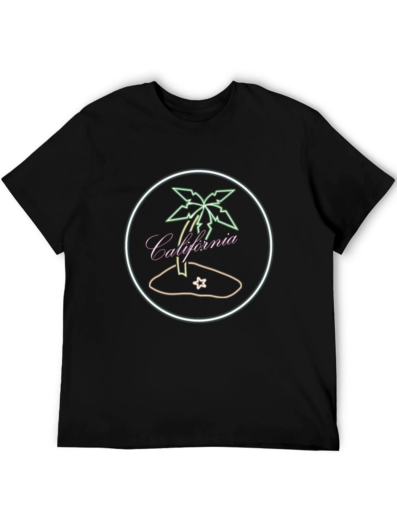 California Palm Tree Neon Graphic Black T-Shirt