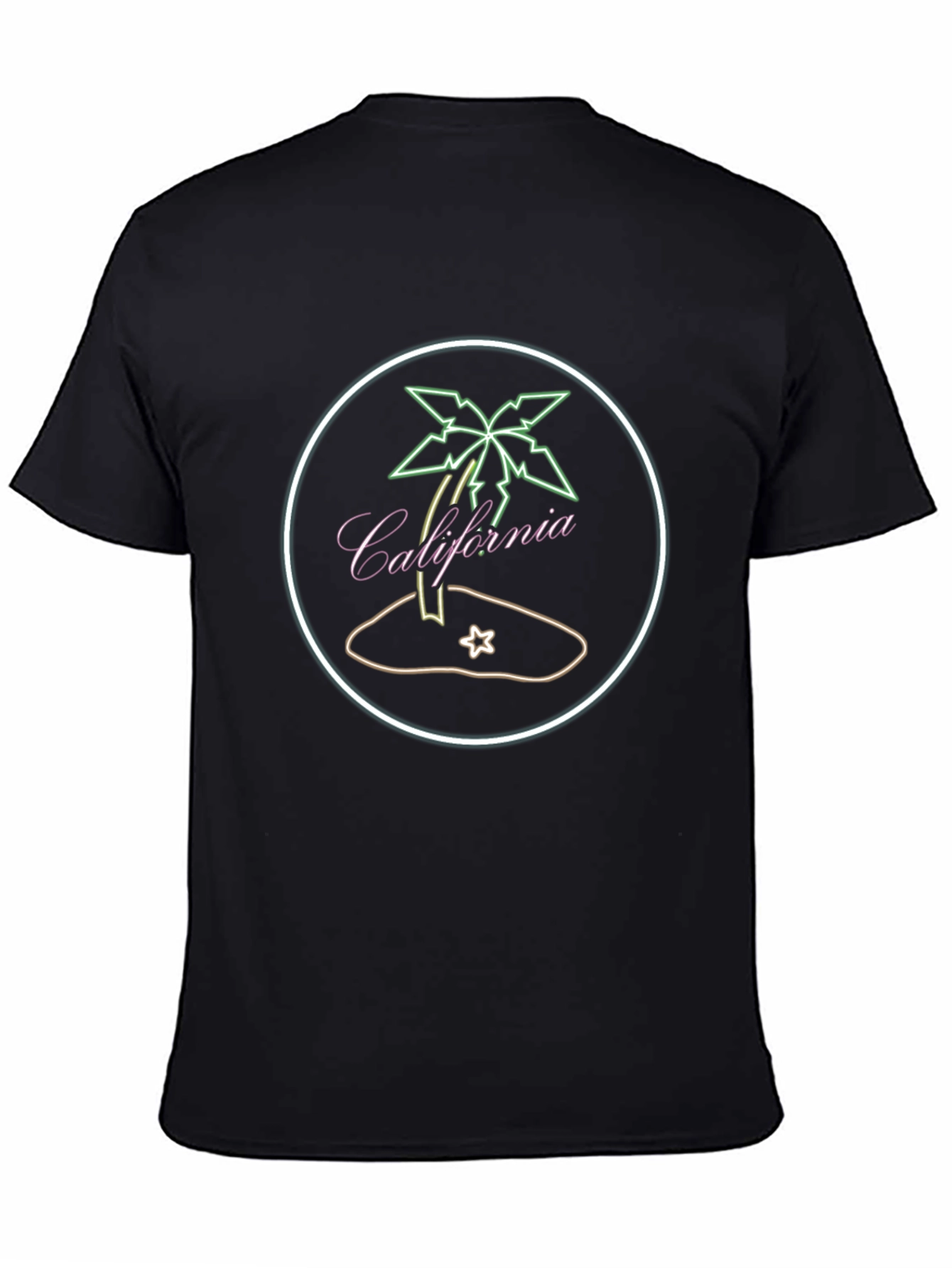 California Palm Tree Neon Graphic Black T-Shirt