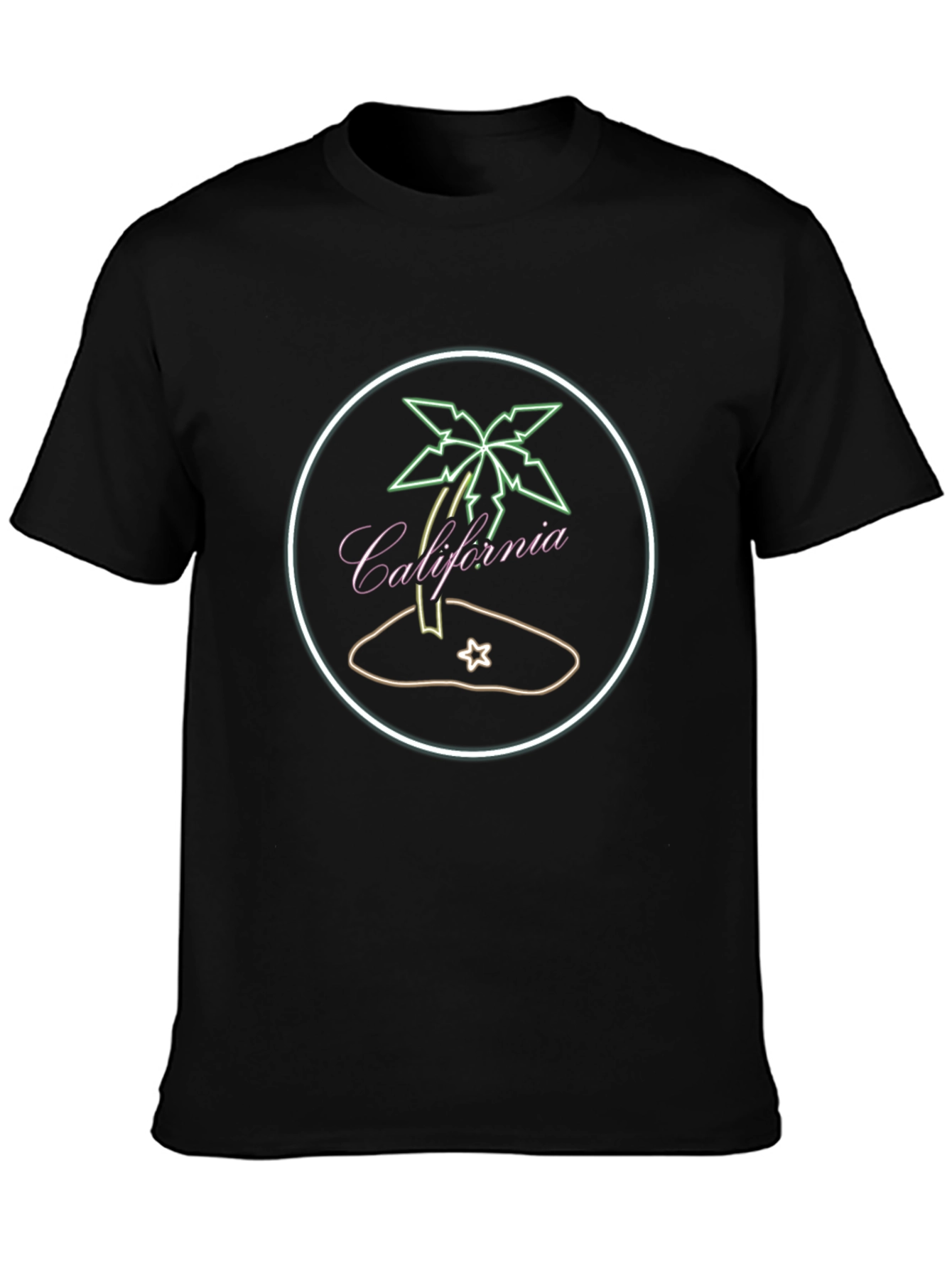 California Palm Tree Neon Graphic Black T-Shirt