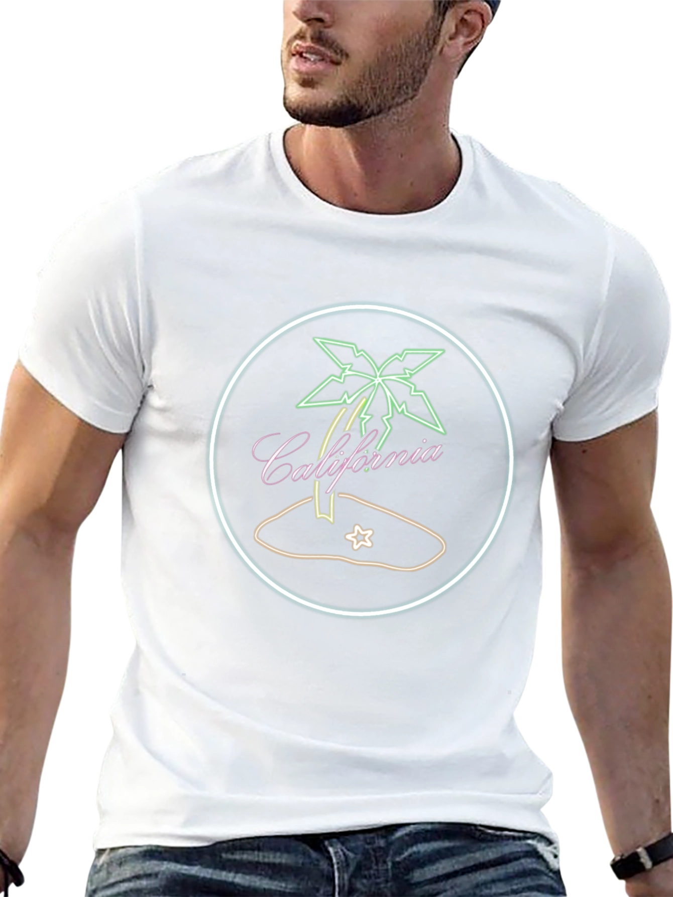 California Palm Tree Neon Graphic Black T-Shirt