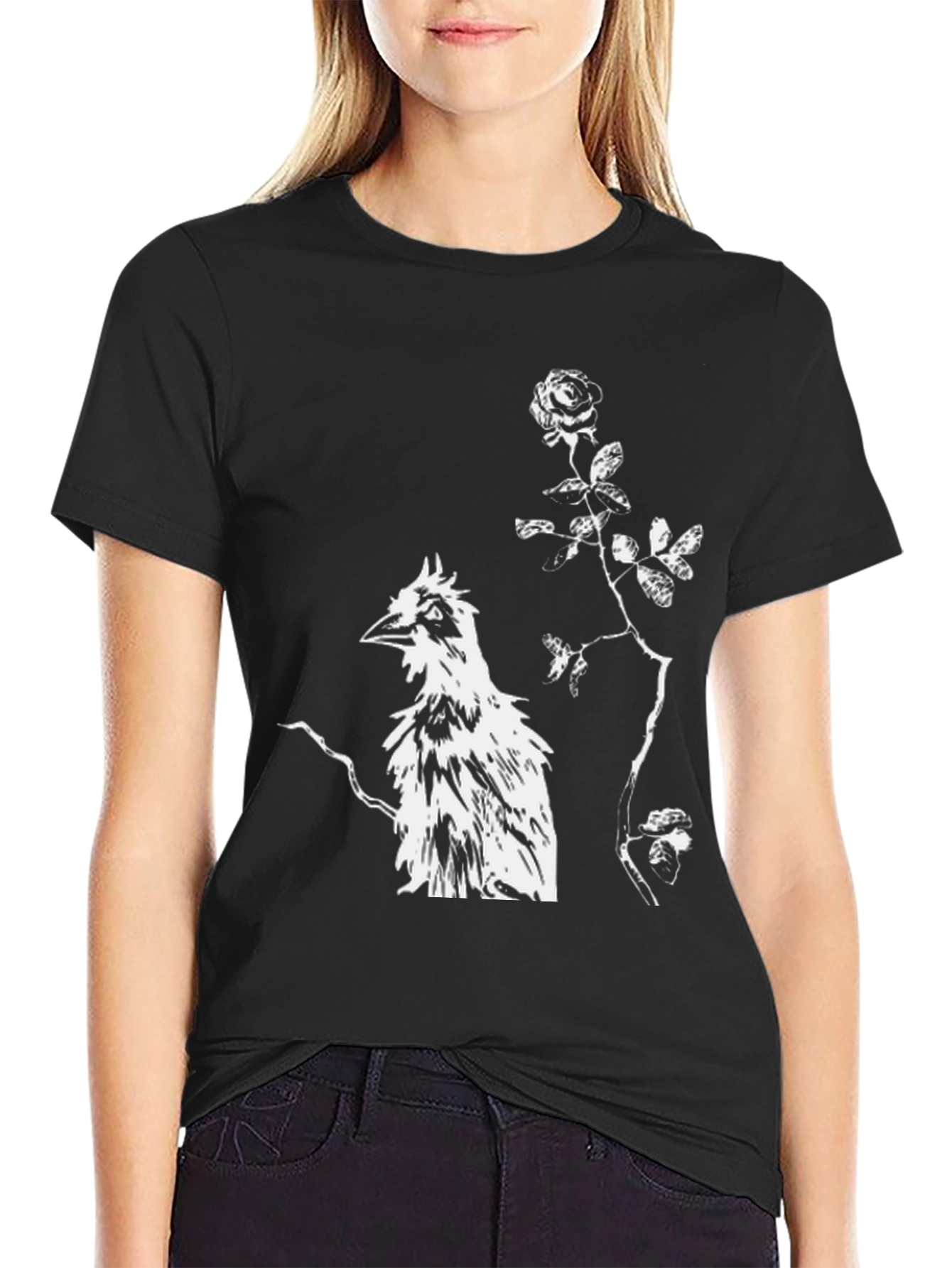 Unique Bird & Rose Graphic Tee