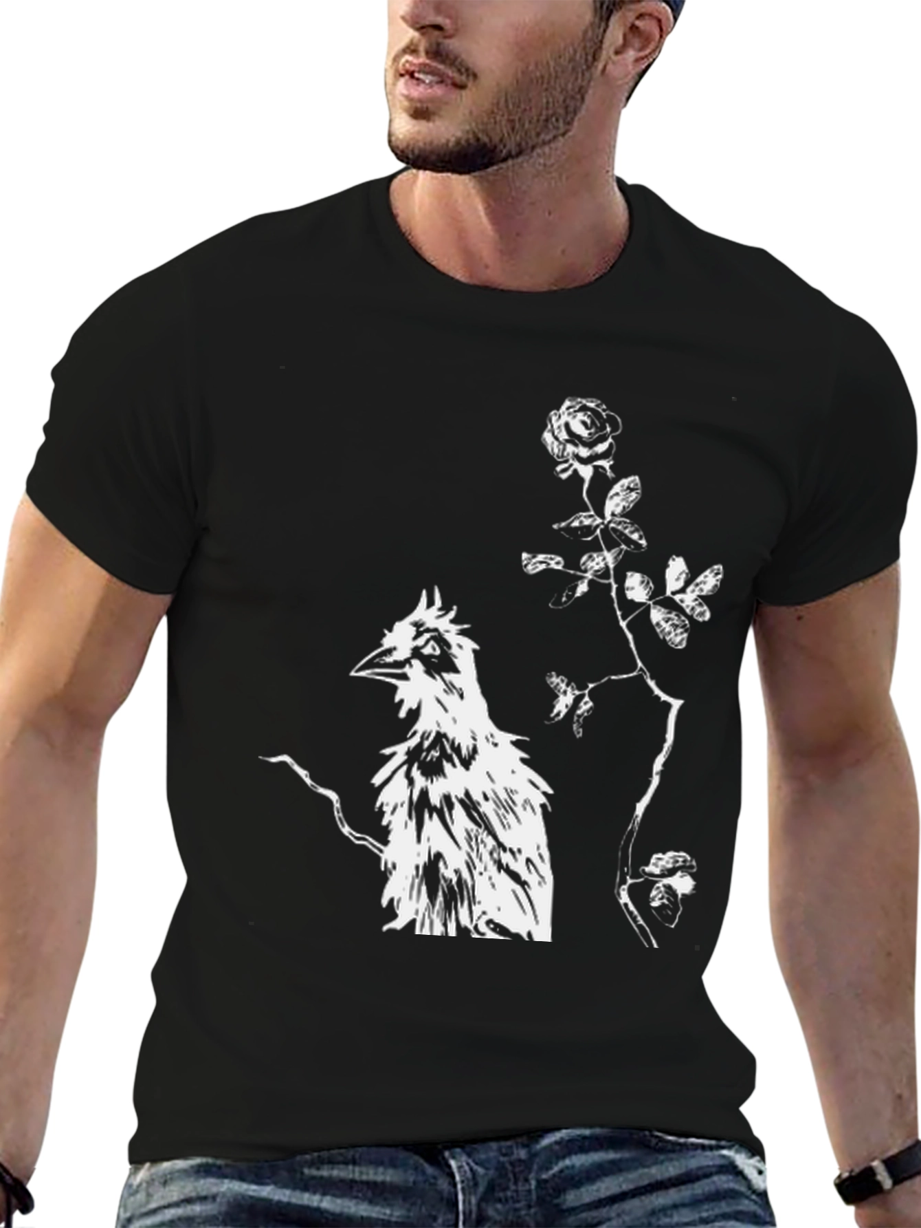 Unique Bird & Rose Graphic Tee