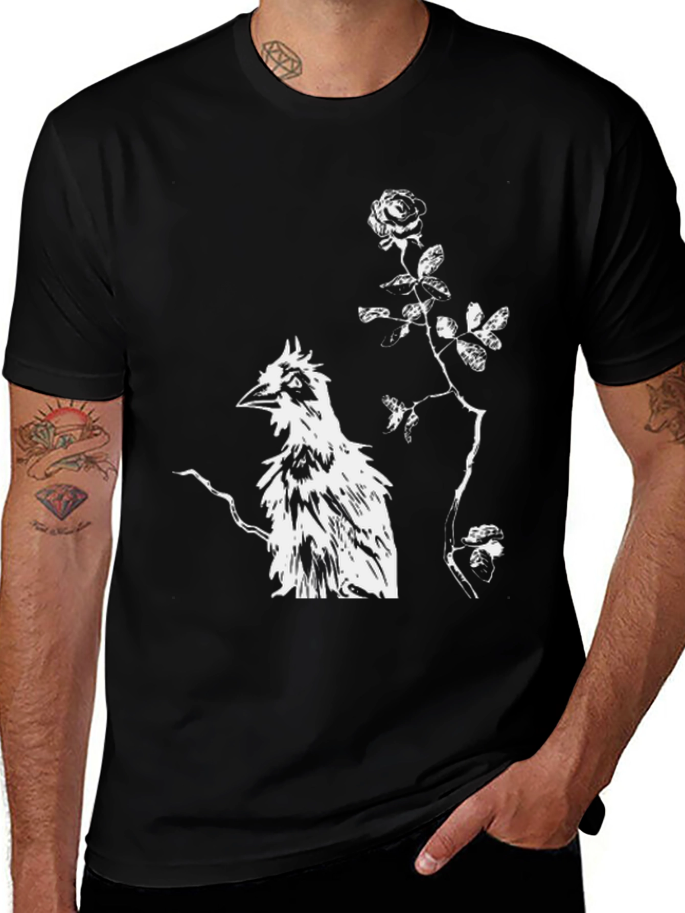 Unique Bird & Rose Graphic Tee