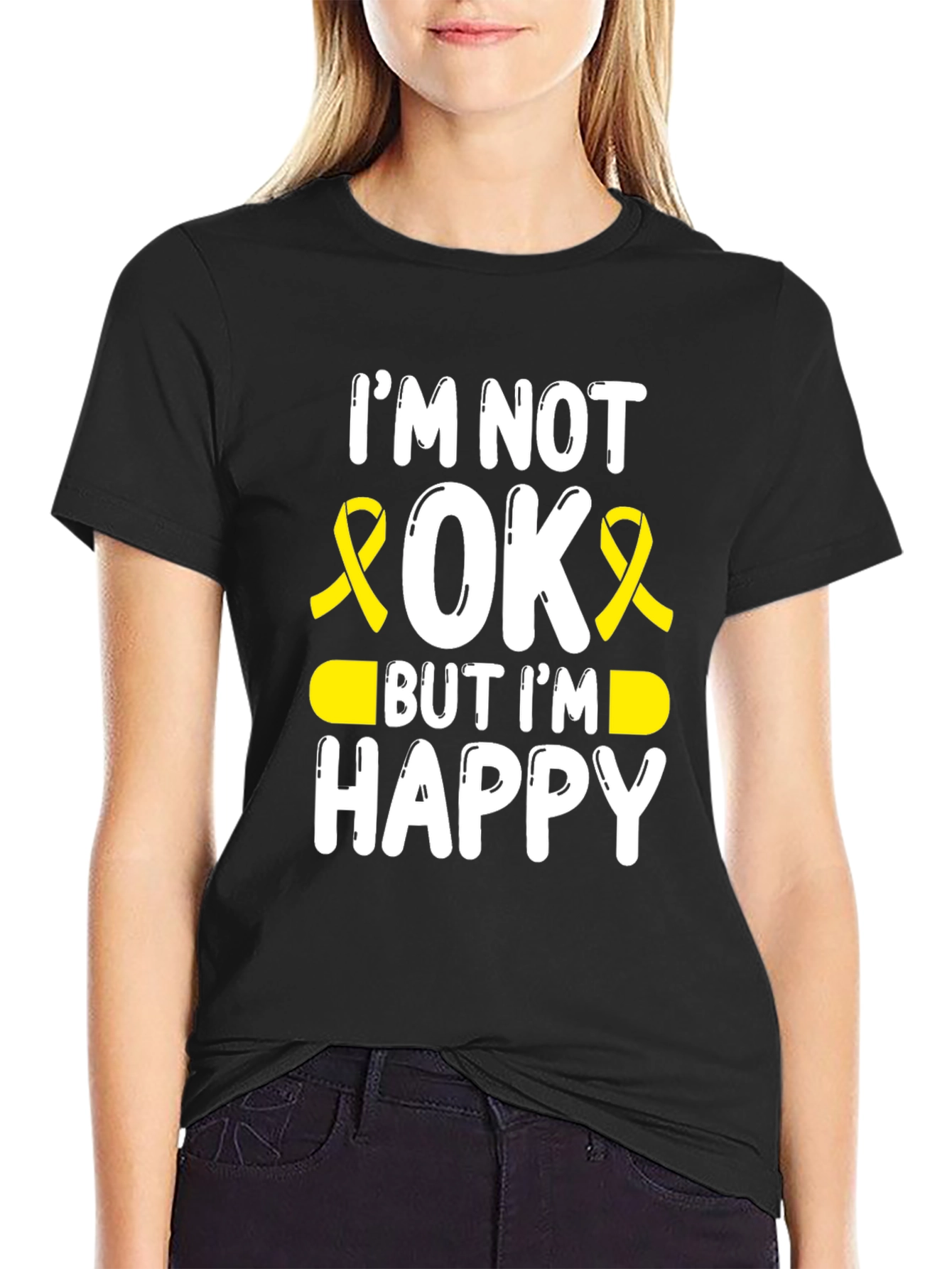 Im Not Okay But Im Happy Awareness Ribbon T-Shirt