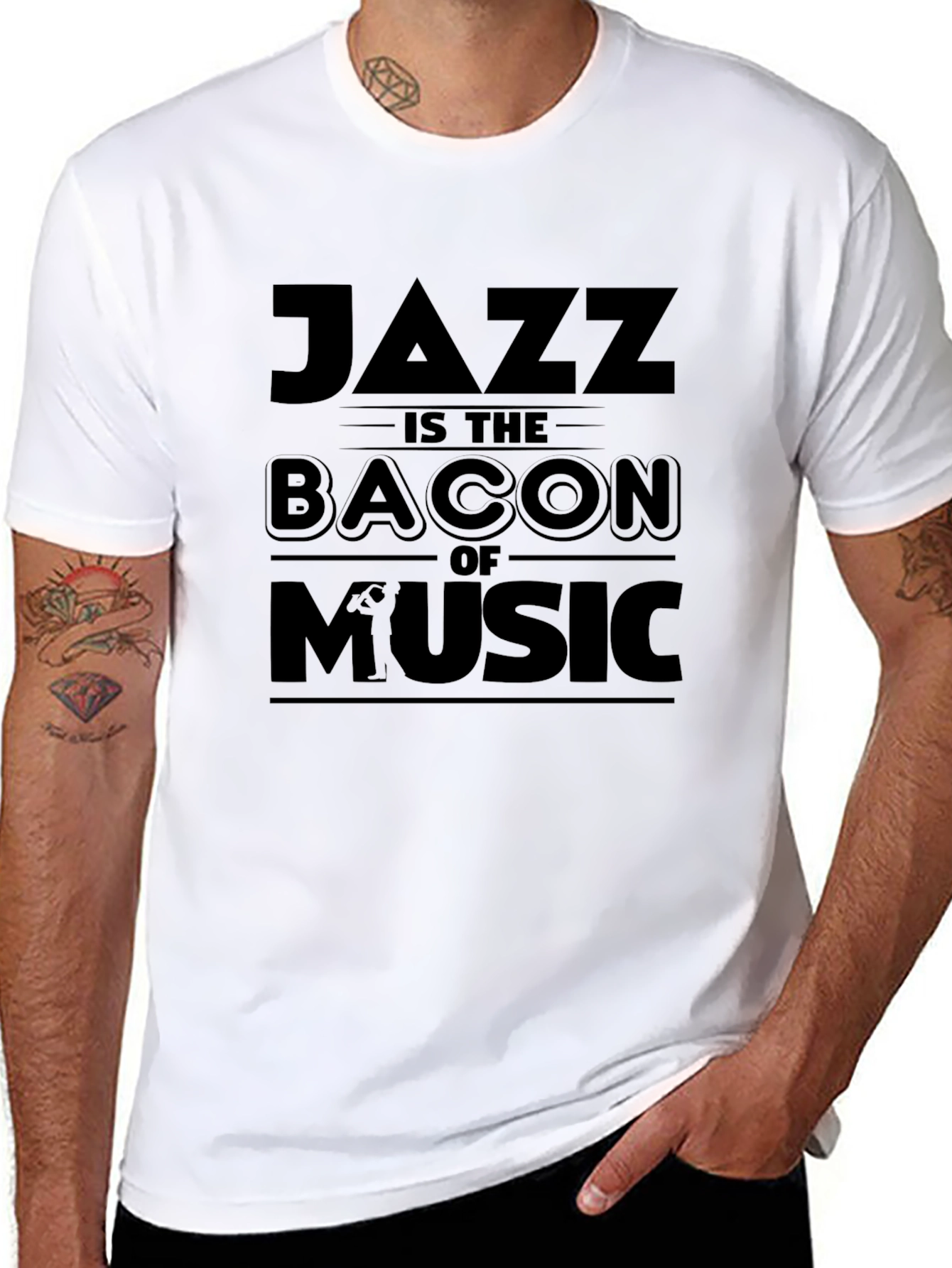Jazz Is The Bacon Of Music Black Graphic T-Shirt