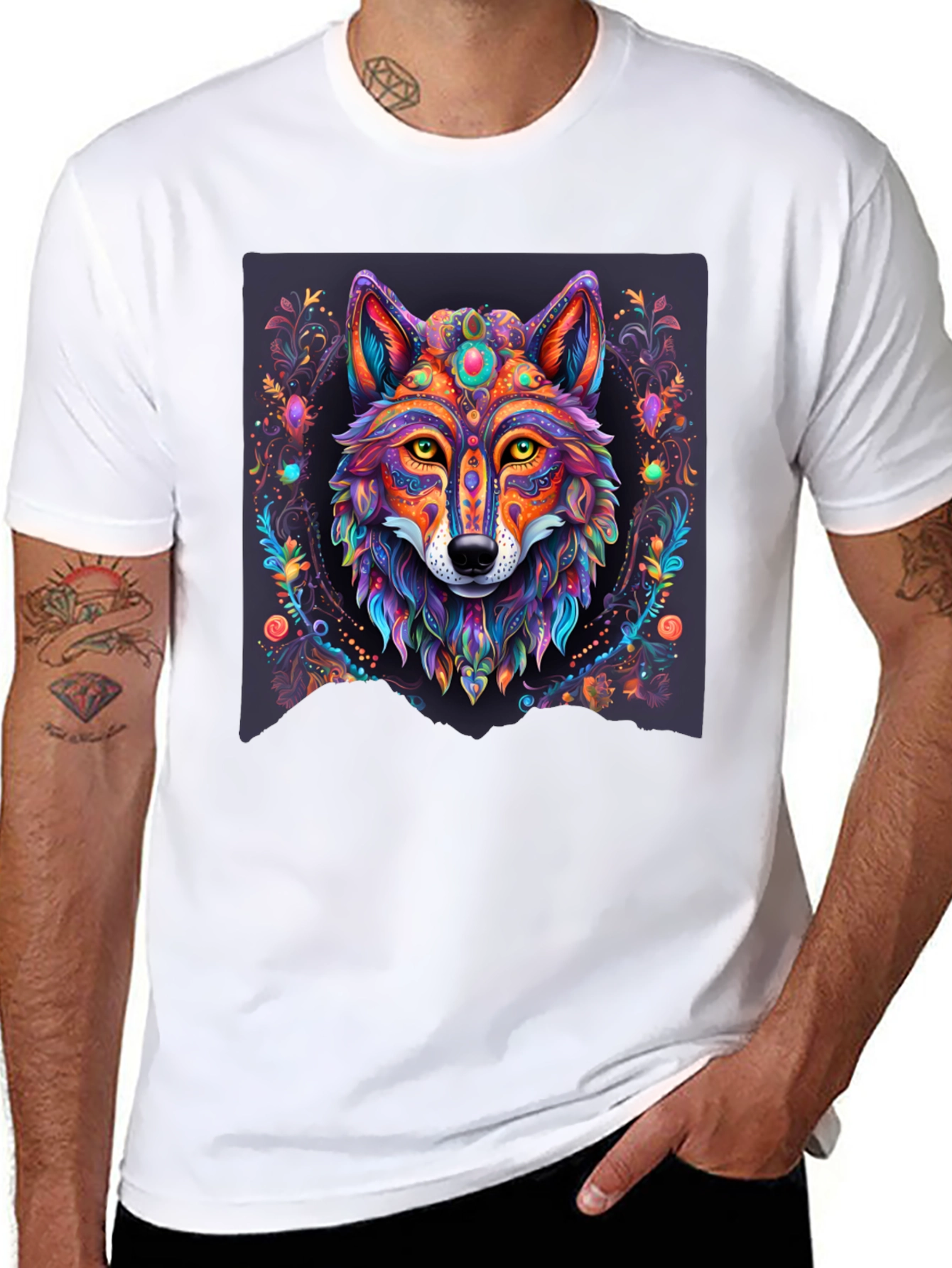 Vibrant Wolf Graphic Tee - Artistic Animal Print
