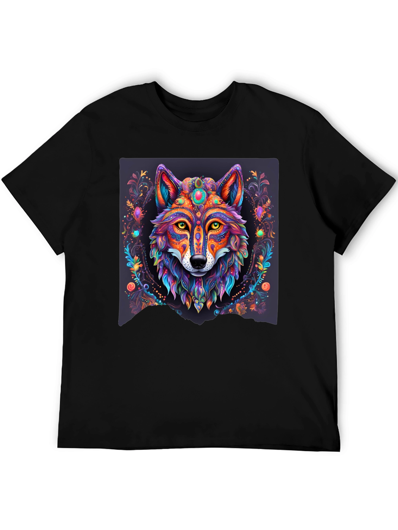 Vibrant Wolf Graphic Tee - Artistic Animal Print
