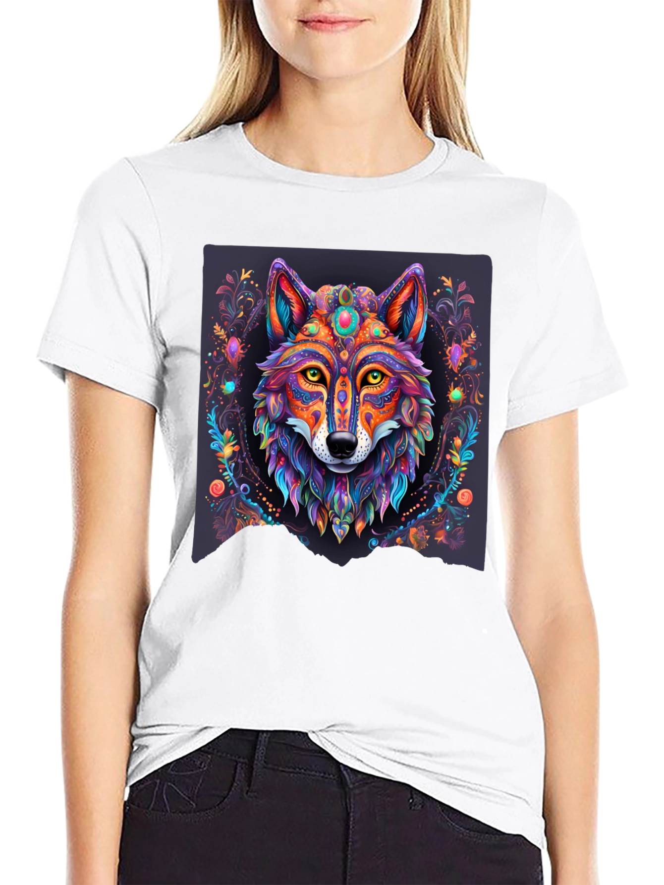 Vibrant Wolf Graphic Tee - Artistic Animal Print
