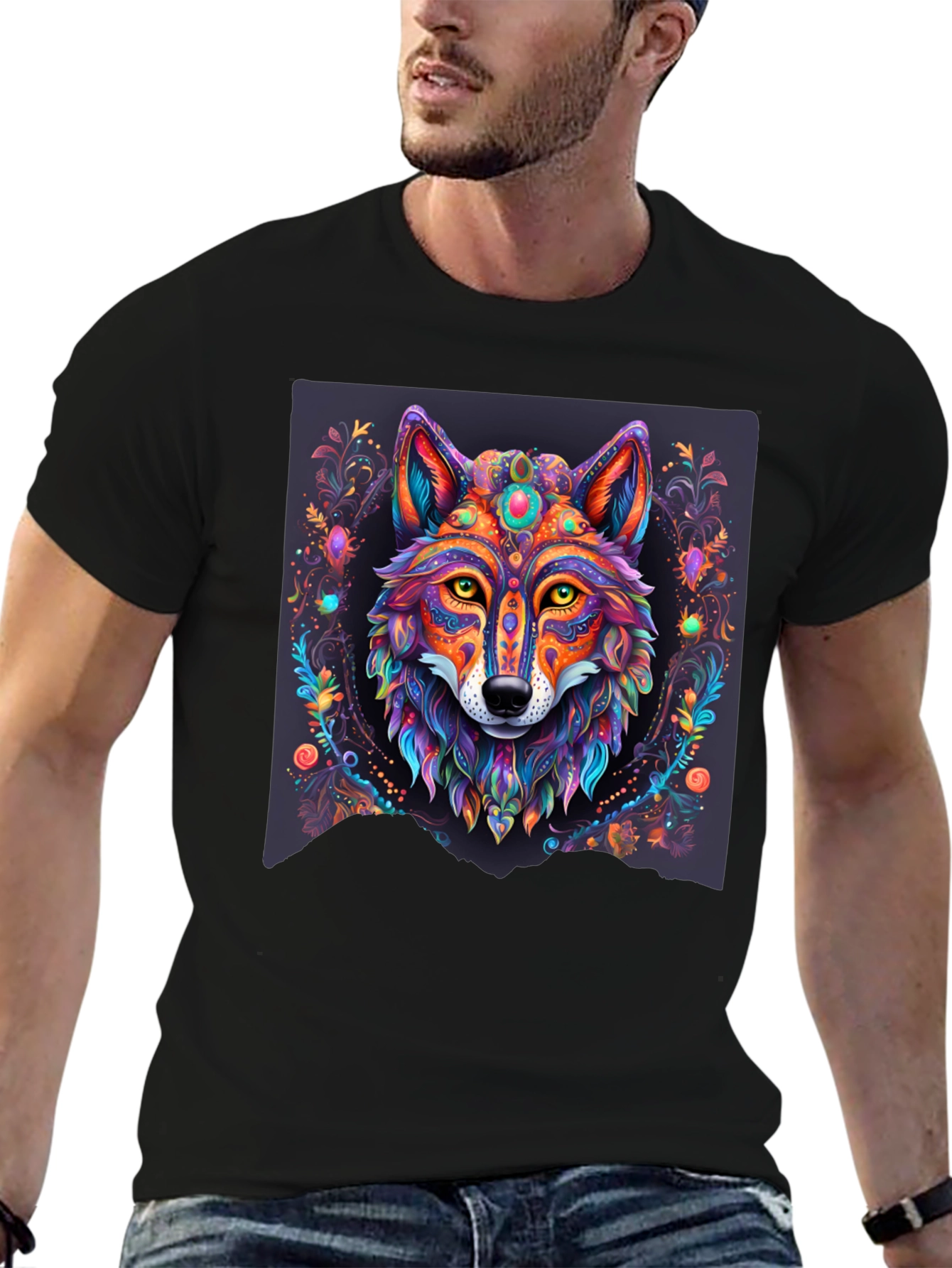 Vibrant Wolf Graphic Tee - Artistic Animal Print