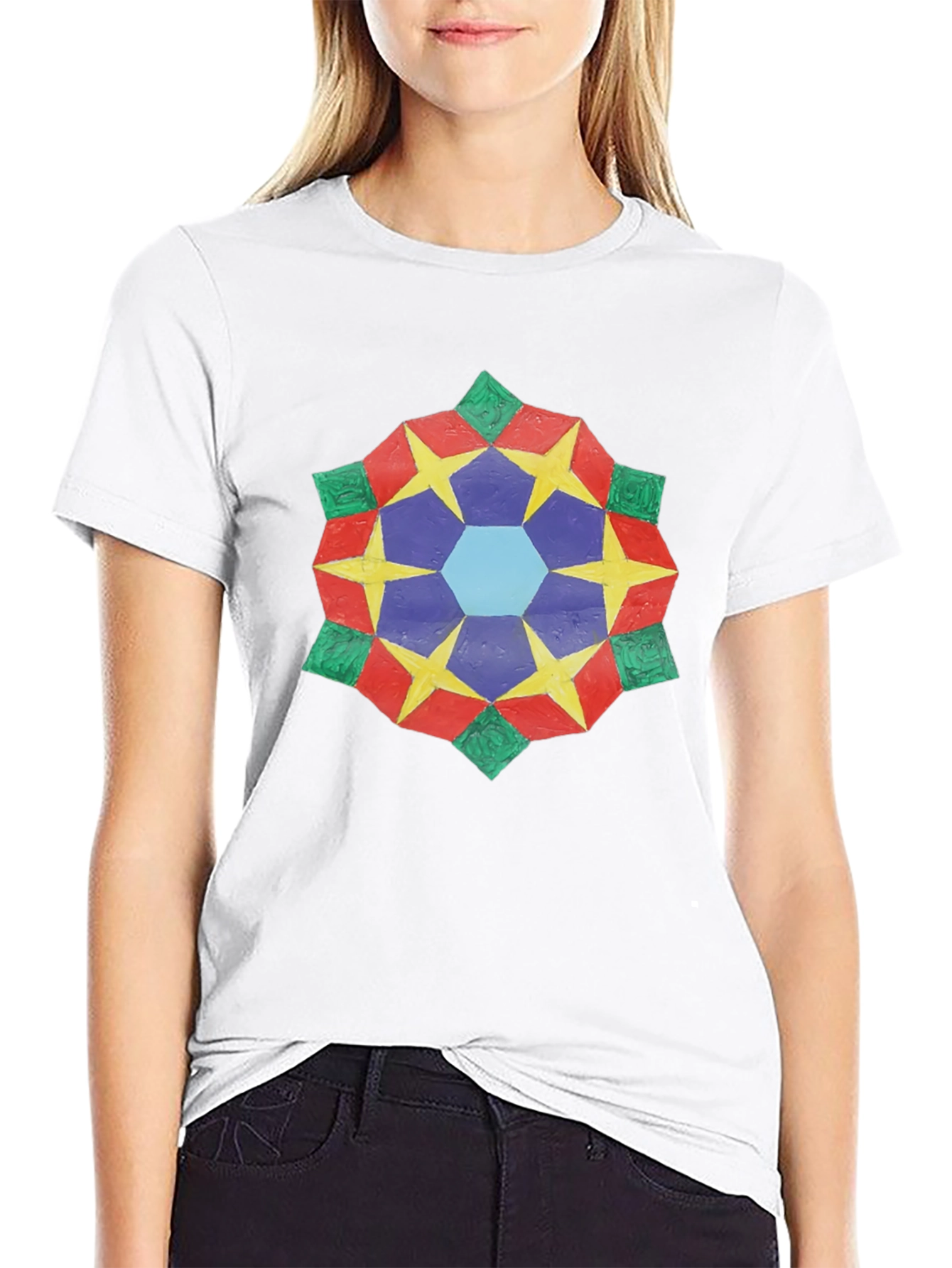 Geometric Star Mandala Black T-Shirt