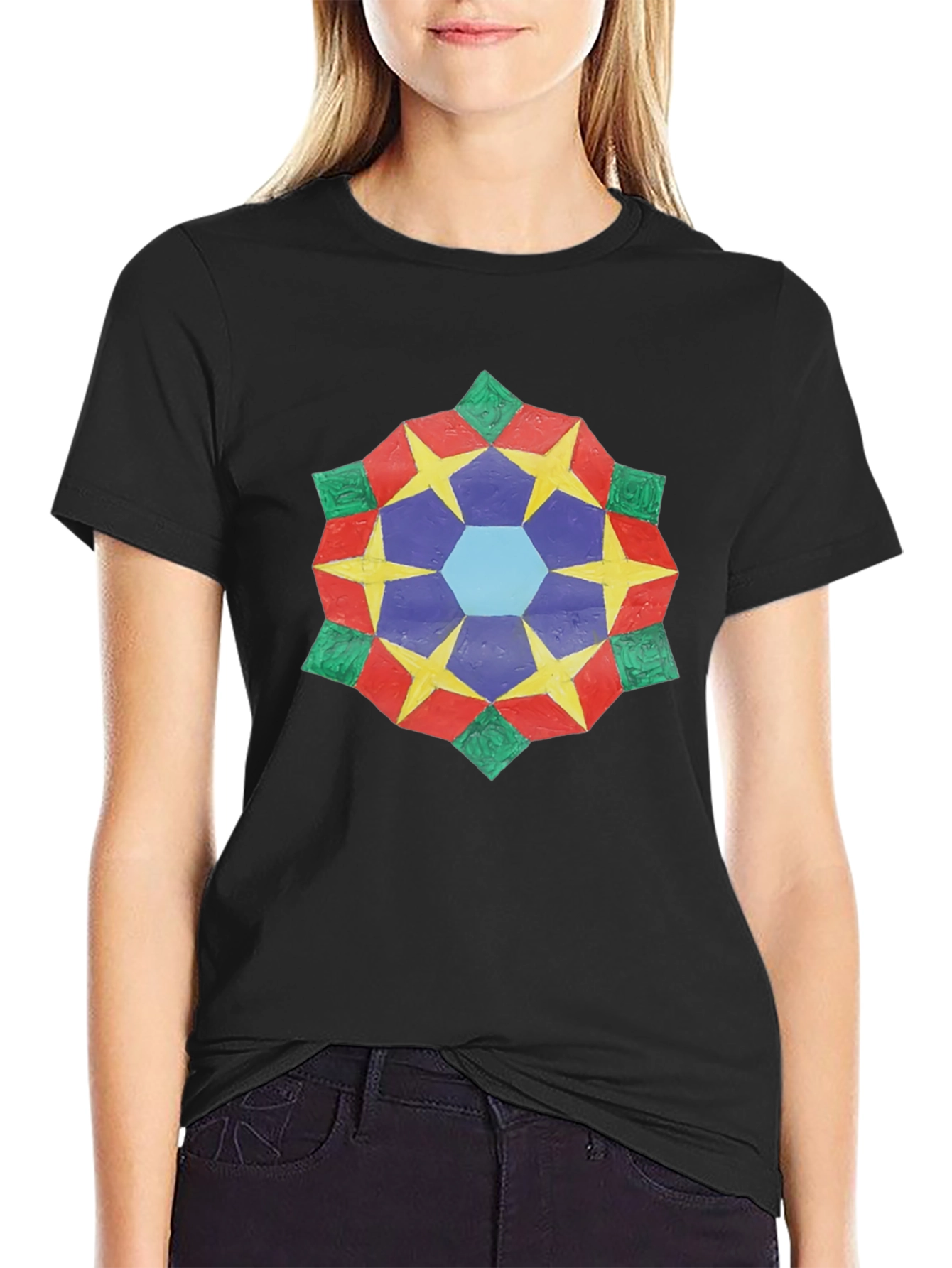Geometric Star Mandala Black T-Shirt