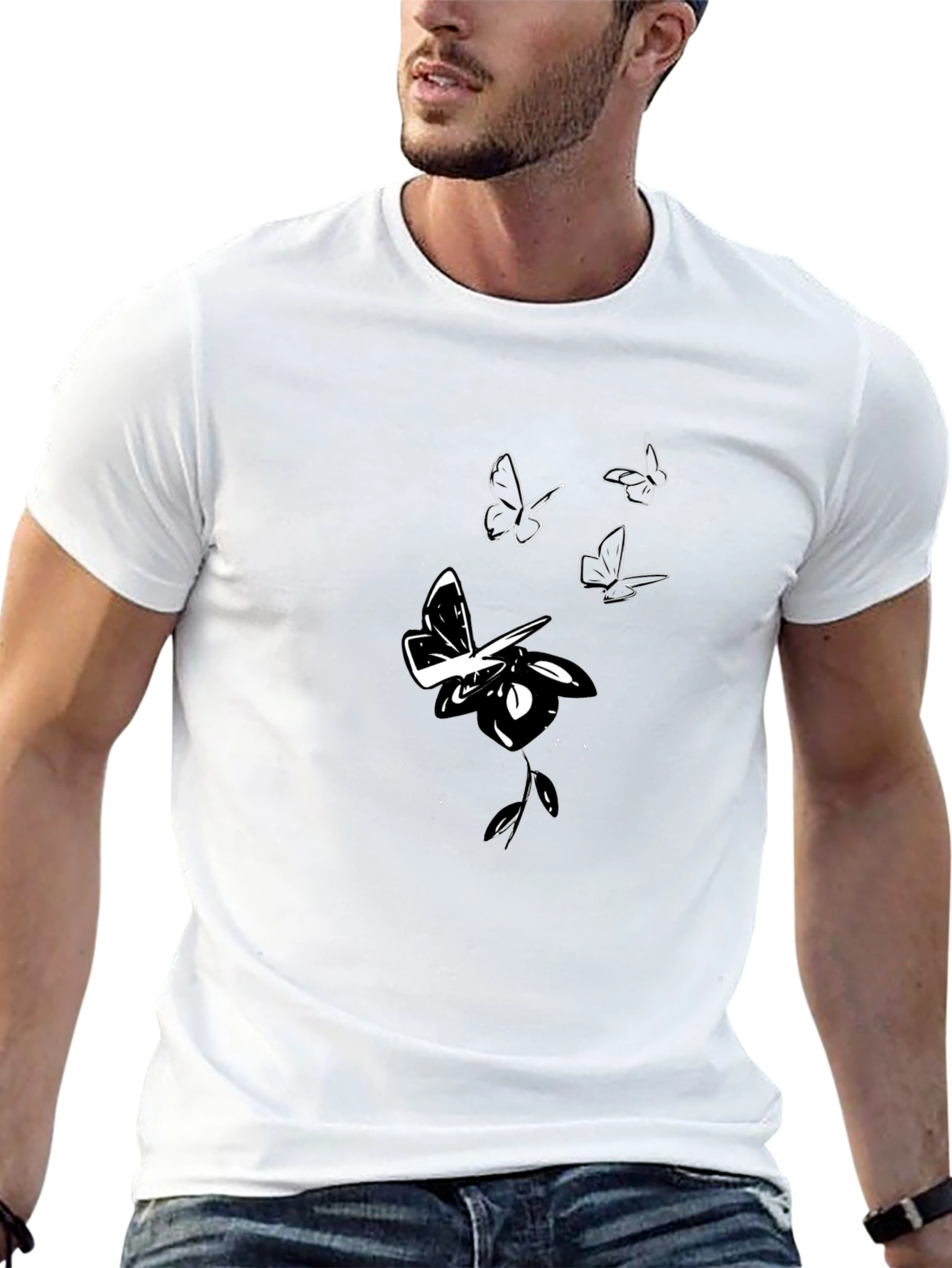 Butterfly Rose Graphic Black T-Shirt