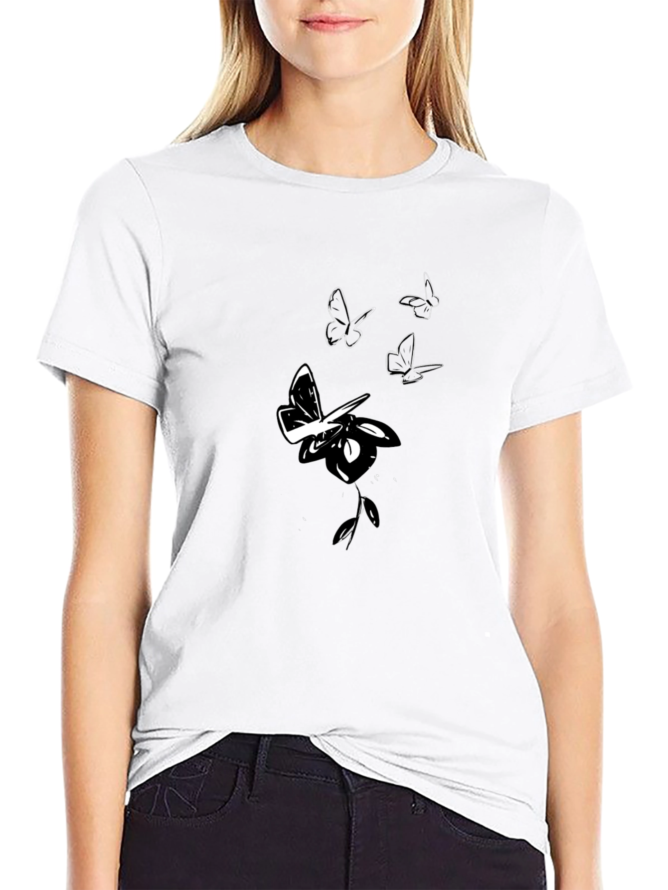 Butterfly Rose Graphic Black T-Shirt
