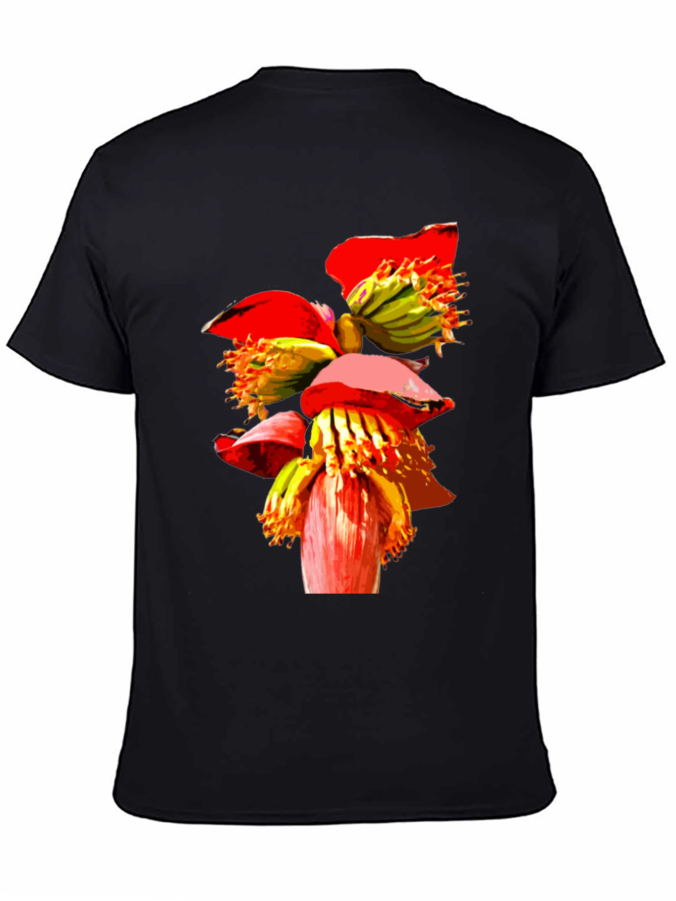 Banana Flower Graphic Tee - Black Casual T-Shirt