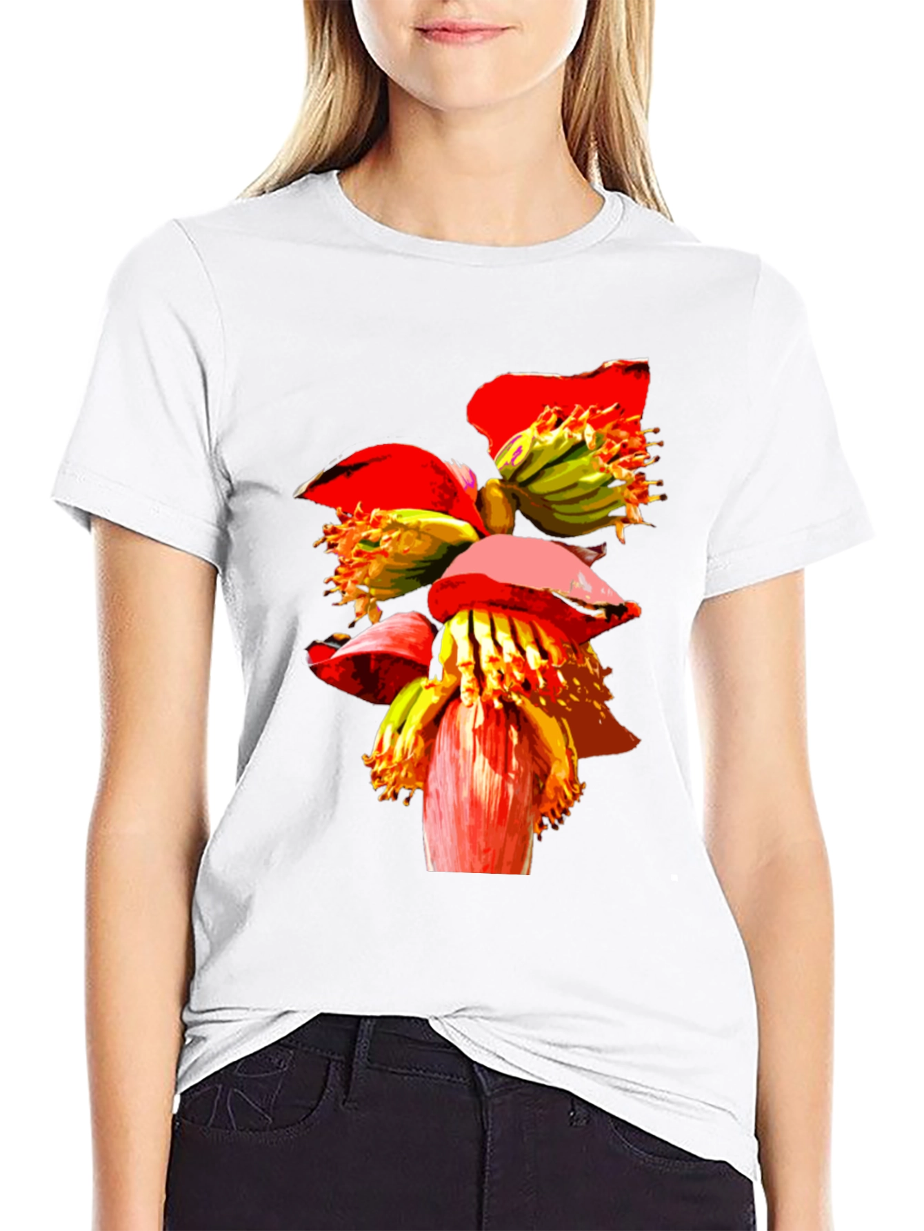 Banana Flower Graphic Tee - Black Casual T-Shirt