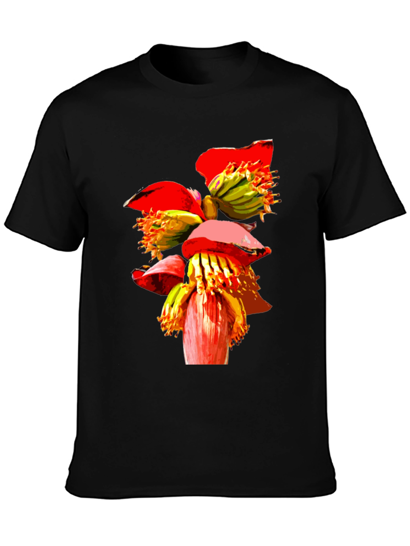 Banana Flower Graphic Tee - Black Casual T-Shirt