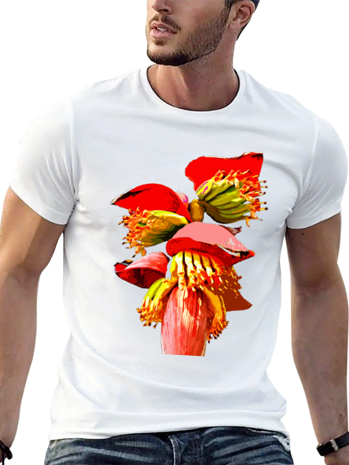 Banana Flower Graphic Tee - Black Casual T-Shirt