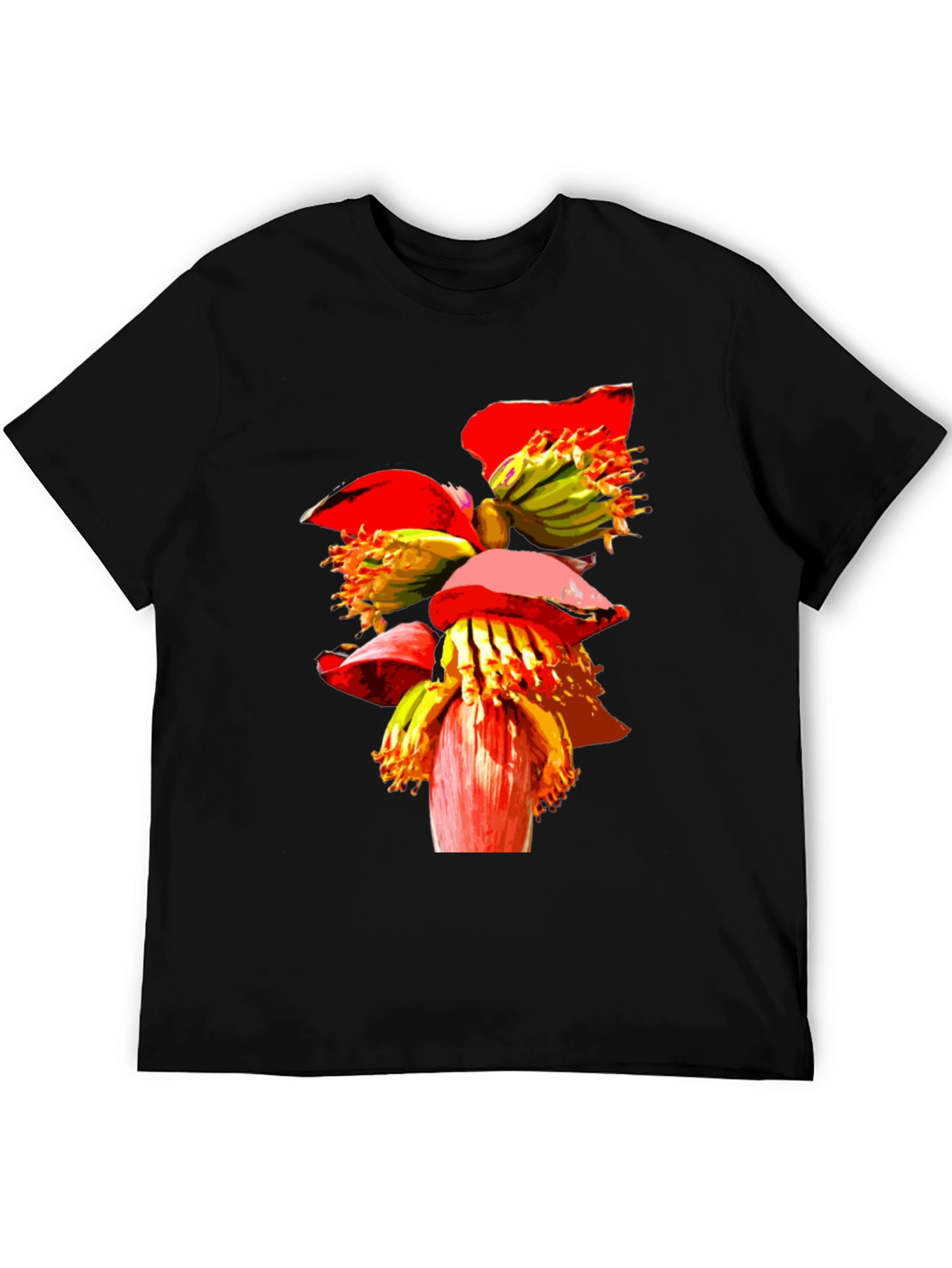 Banana Flower Graphic Tee - Black Casual T-Shirt