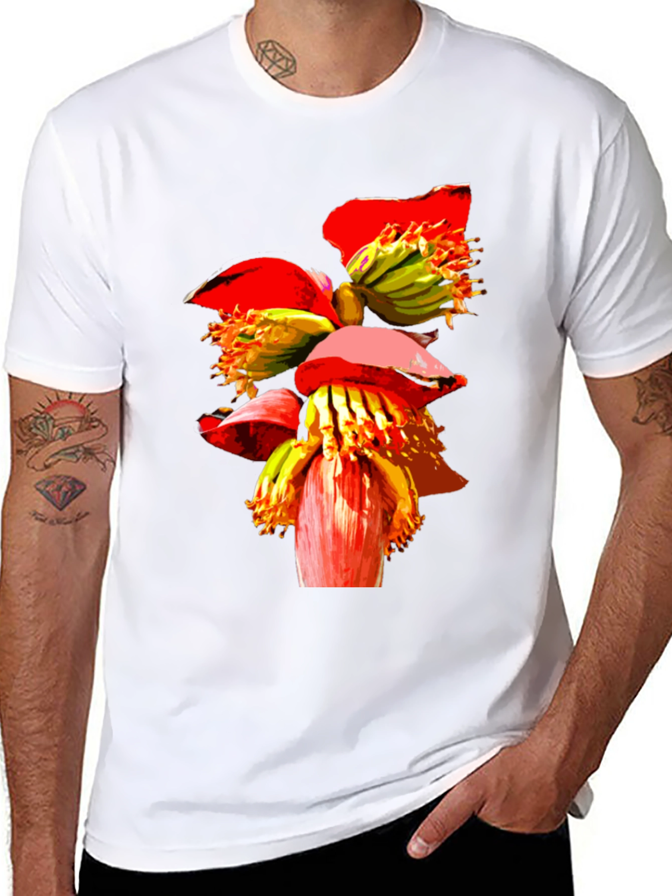 Banana Flower Graphic Tee - Black Casual T-Shirt