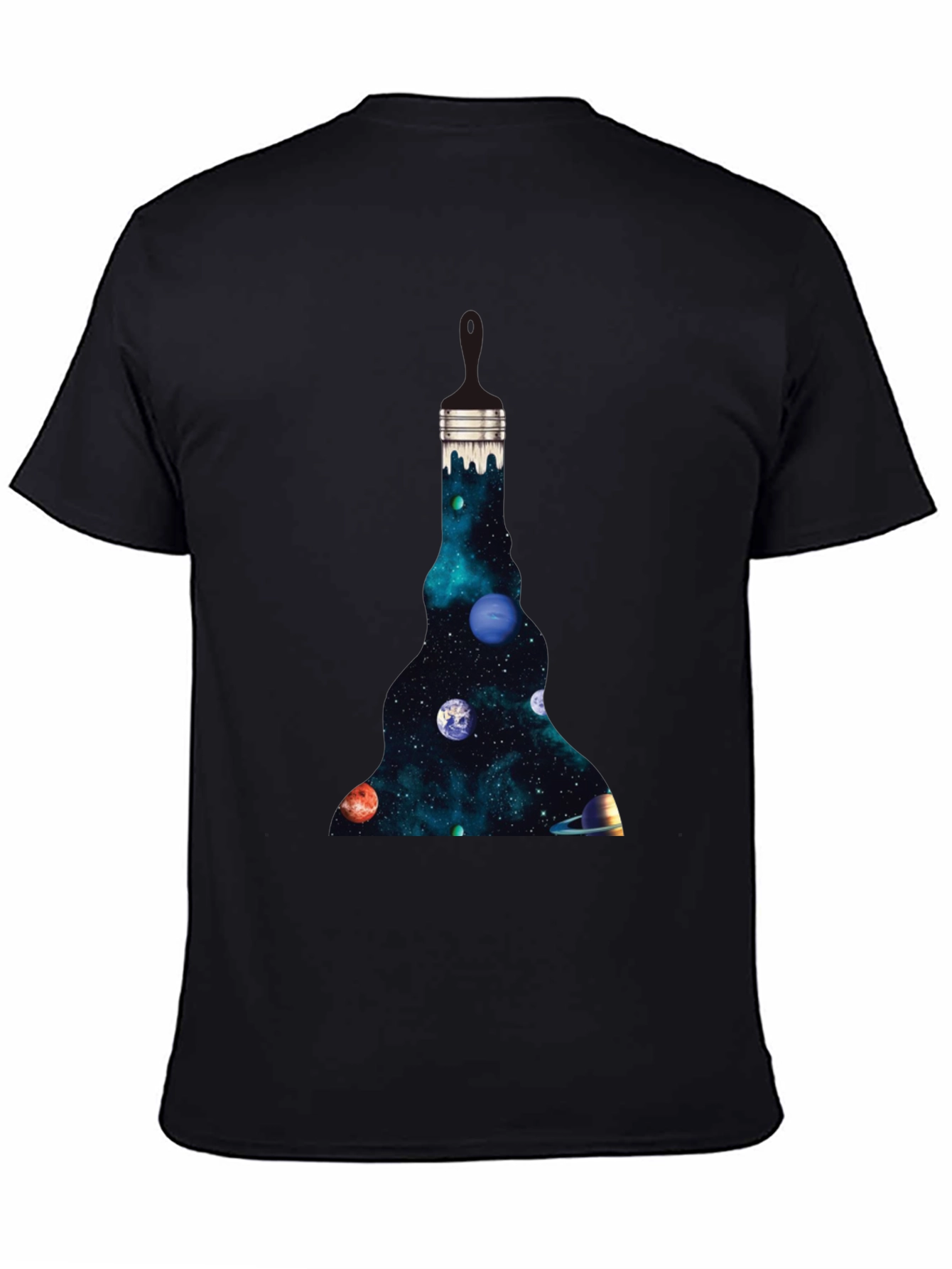 Galaxy Paintbrush Mens Black Graphic T-Shirt