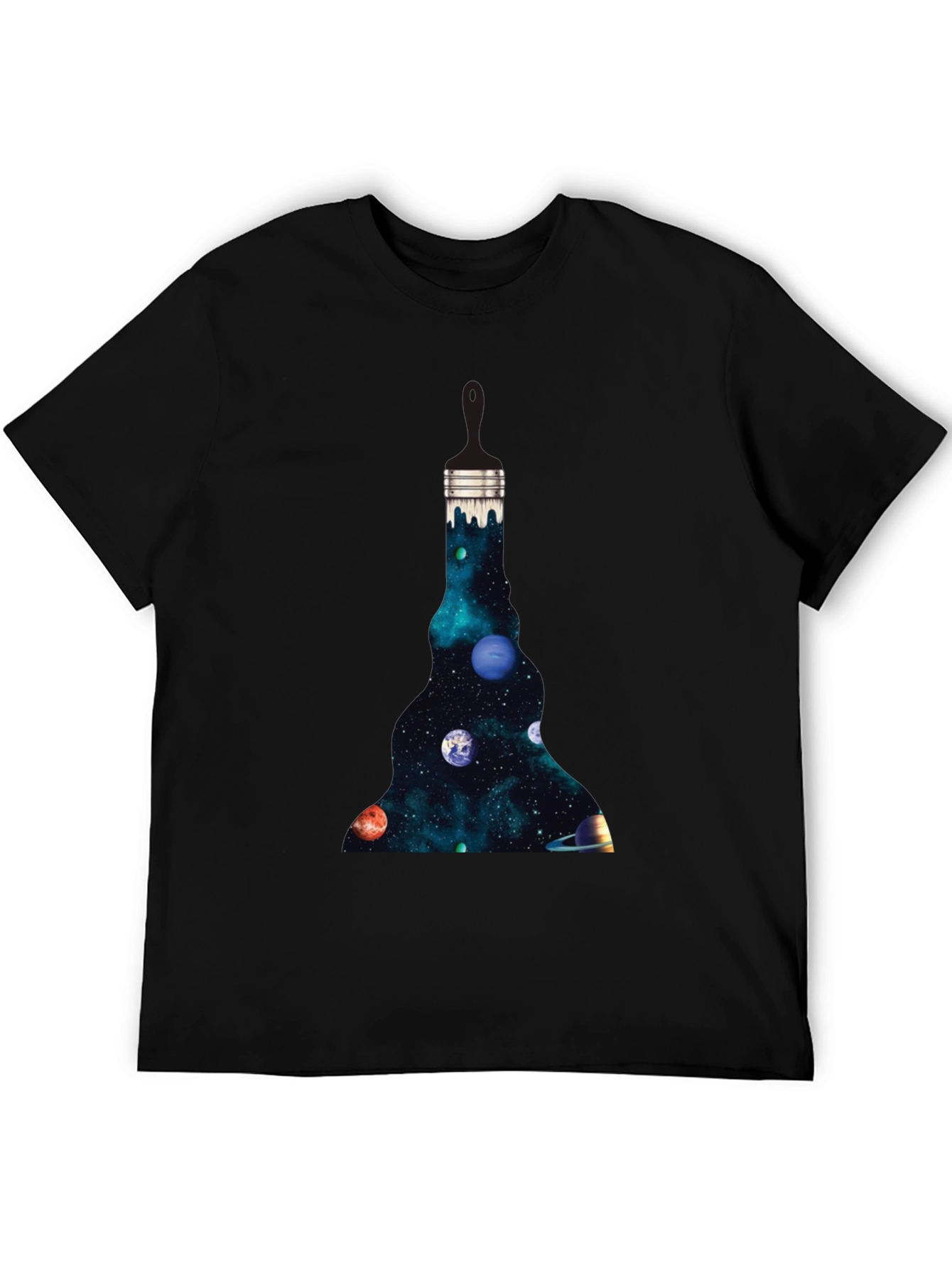 Galaxy Paintbrush Mens Black Graphic T-Shirt