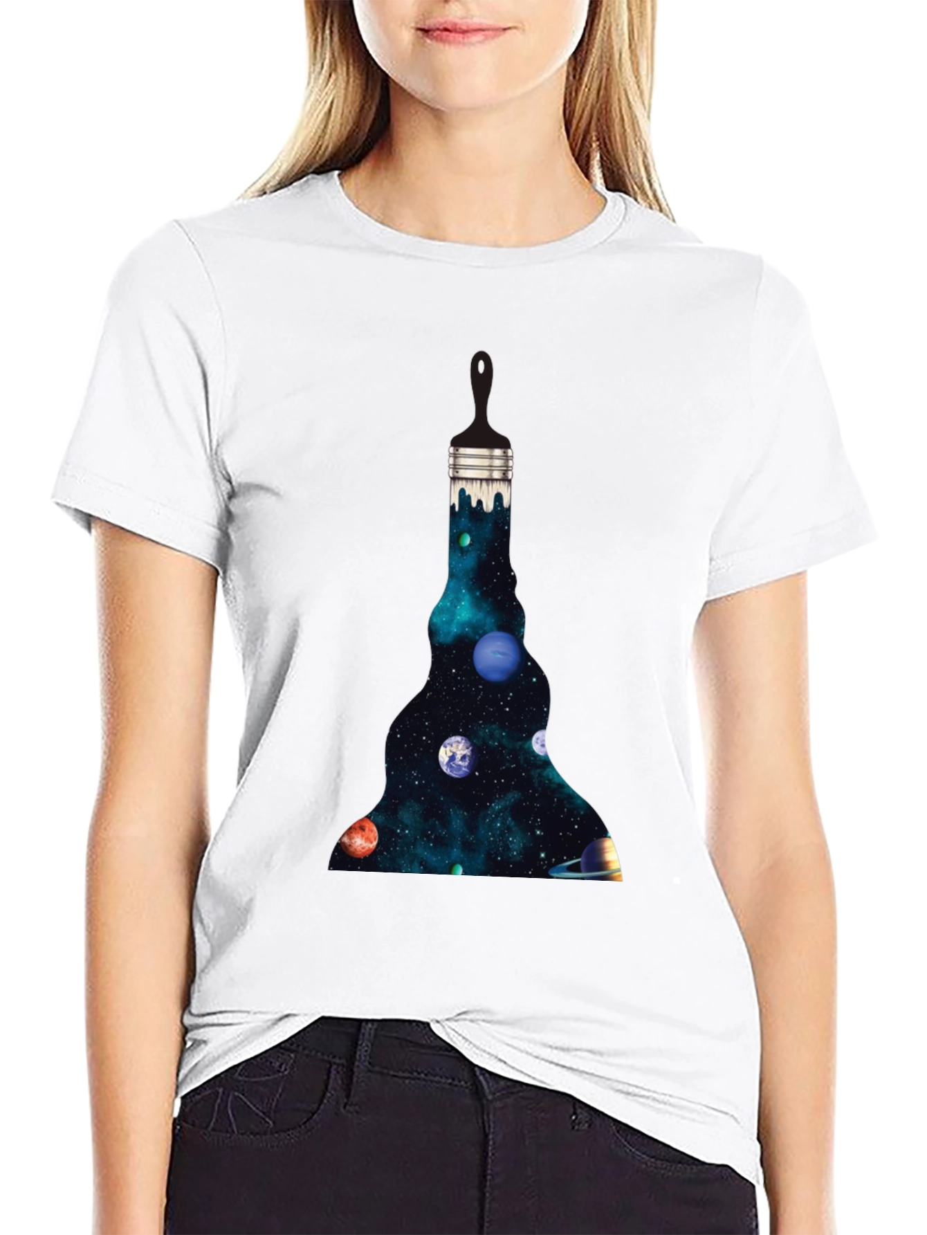 Galaxy Paintbrush Mens Black Graphic T-Shirt