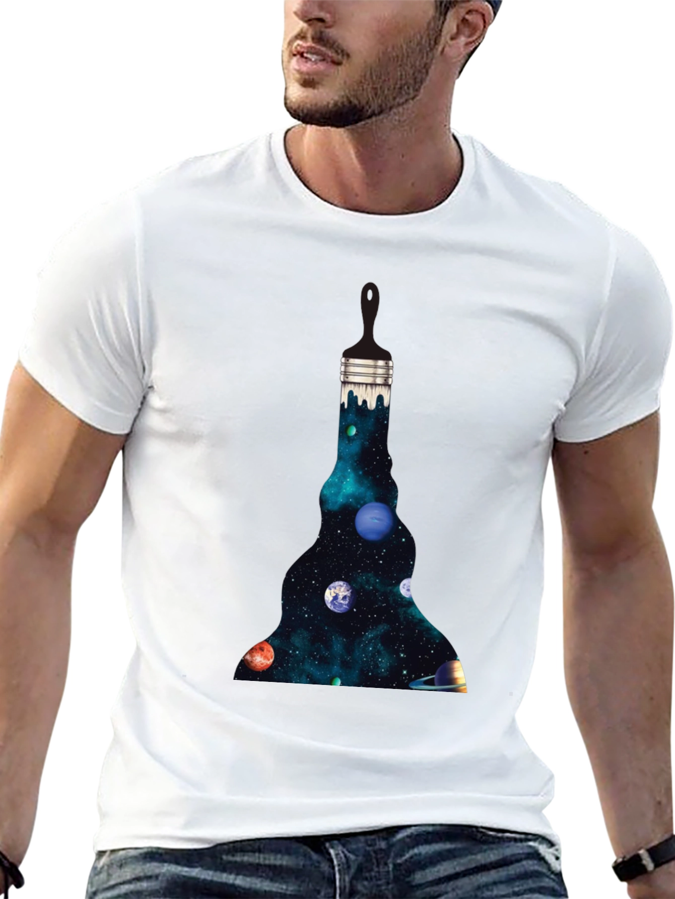 Galaxy Paintbrush Mens Black Graphic T-Shirt