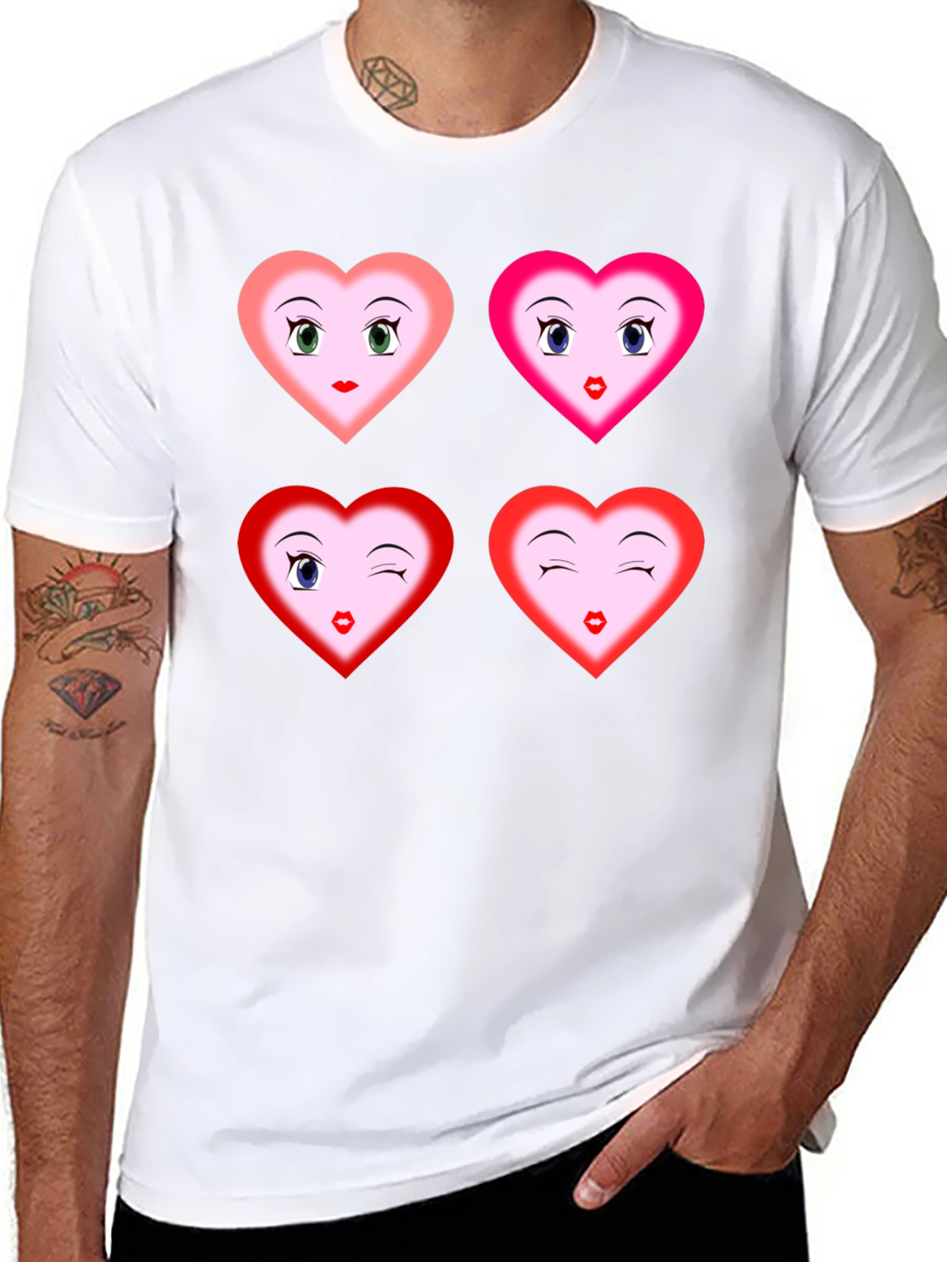 Heart Faces Graphic Tee - Fun Unique Design