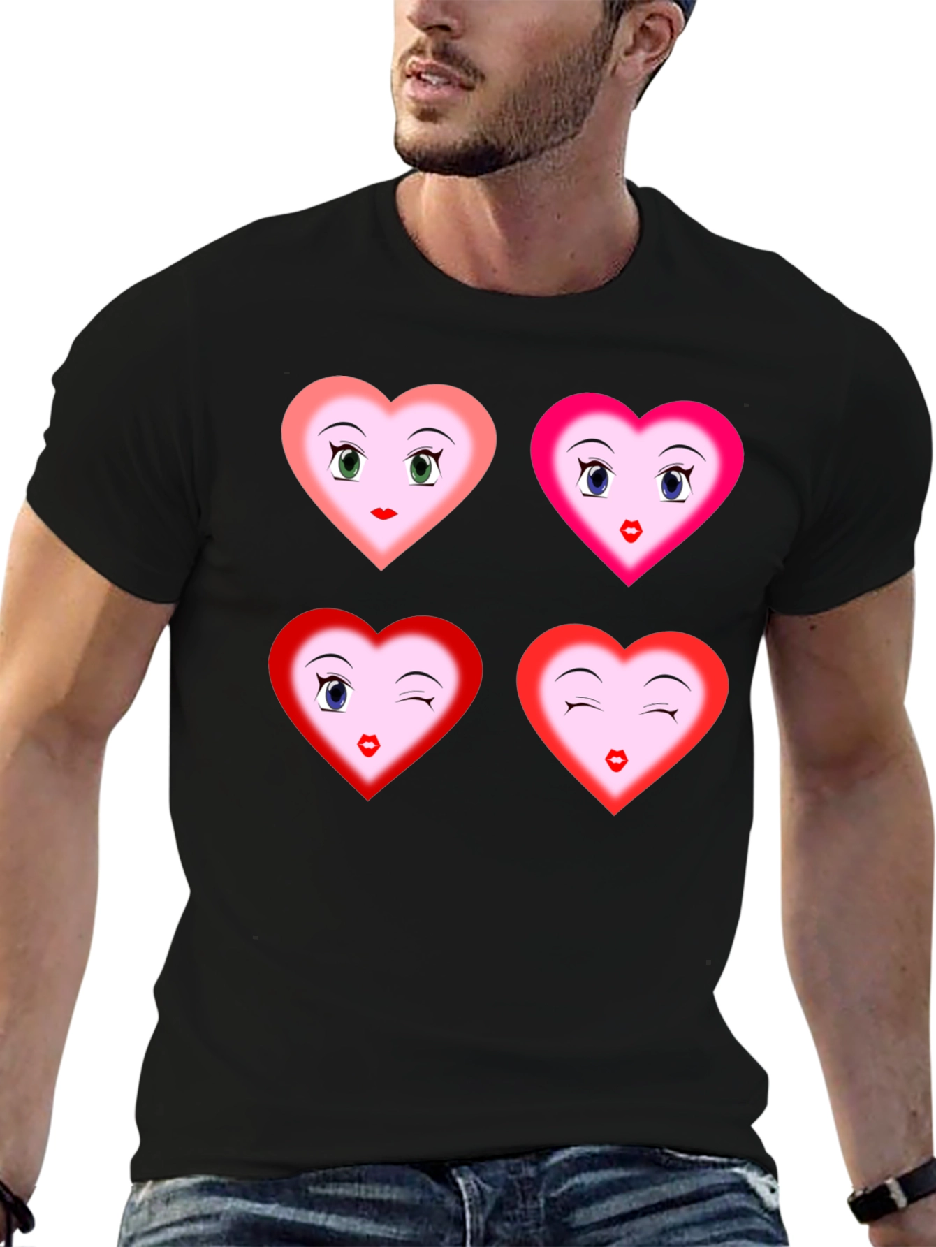 Heart Faces Graphic Tee - Fun Unique Design
