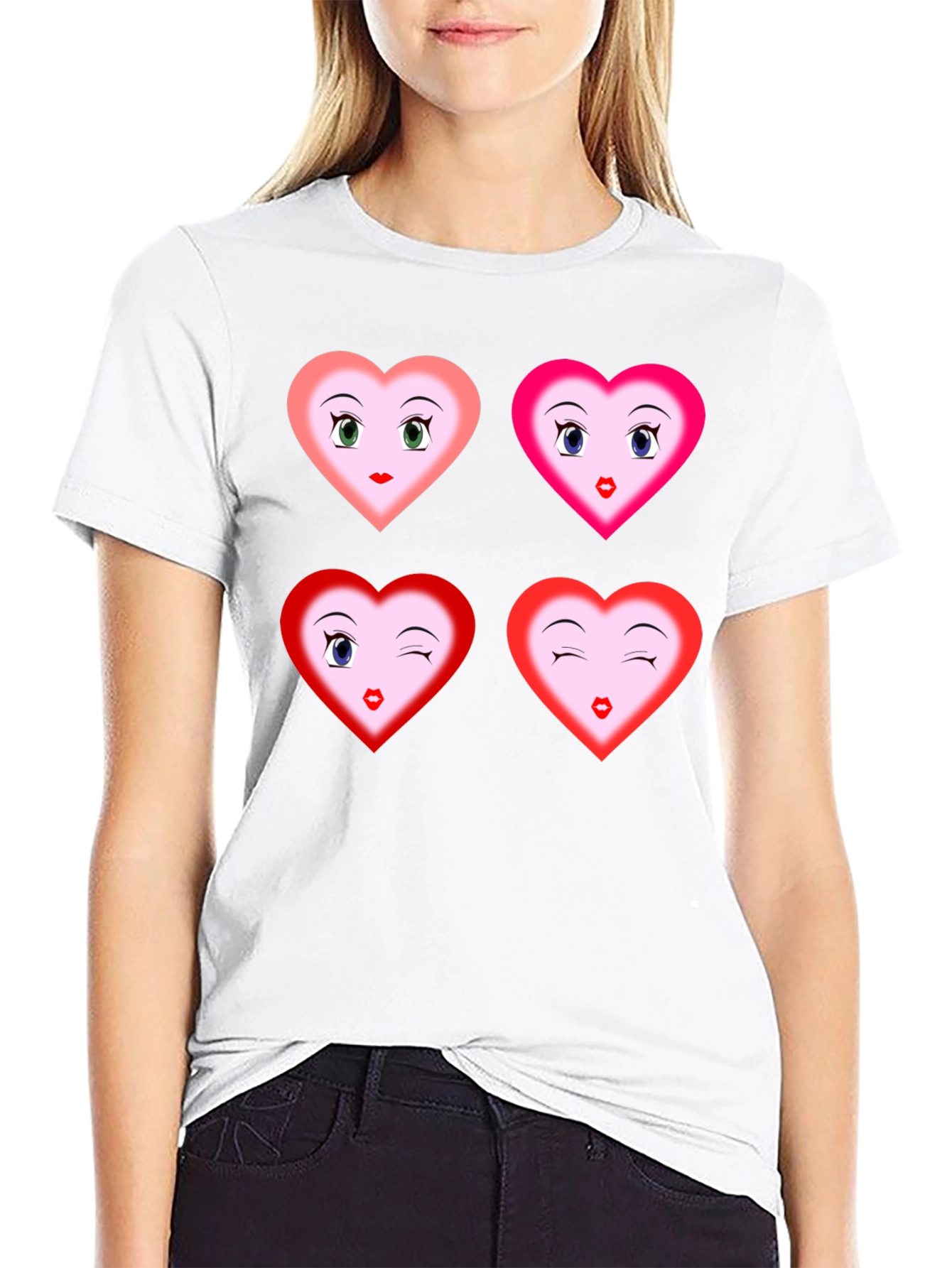 Heart Faces Graphic Tee - Fun Unique Design