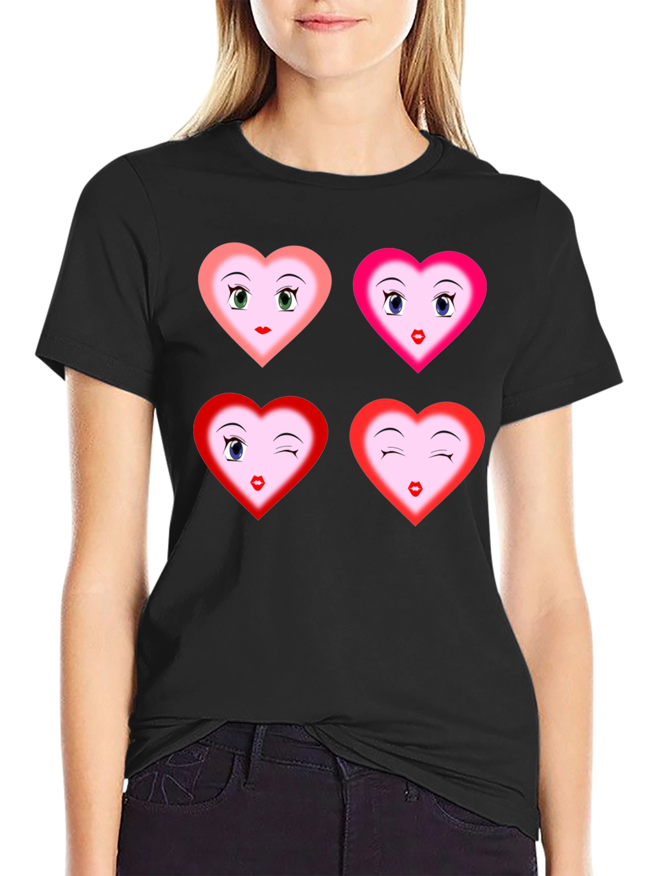 Heart Faces Graphic Tee - Fun Unique Design