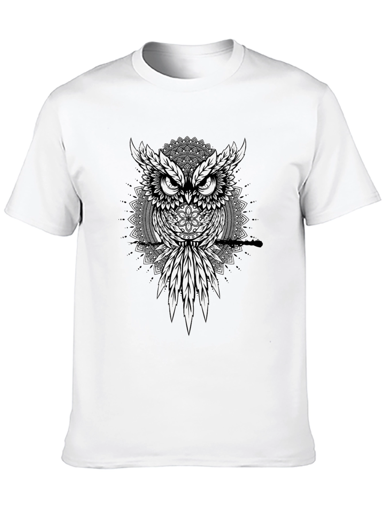 Owl Mandala Graphic Print Black T-Shirt