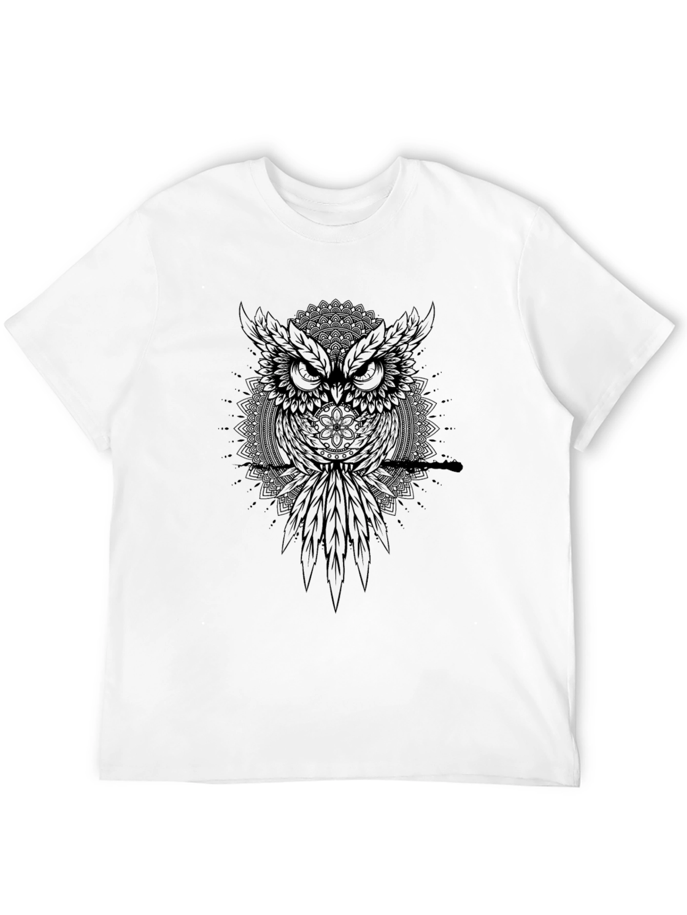 Owl Mandala Graphic Print Black T-Shirt