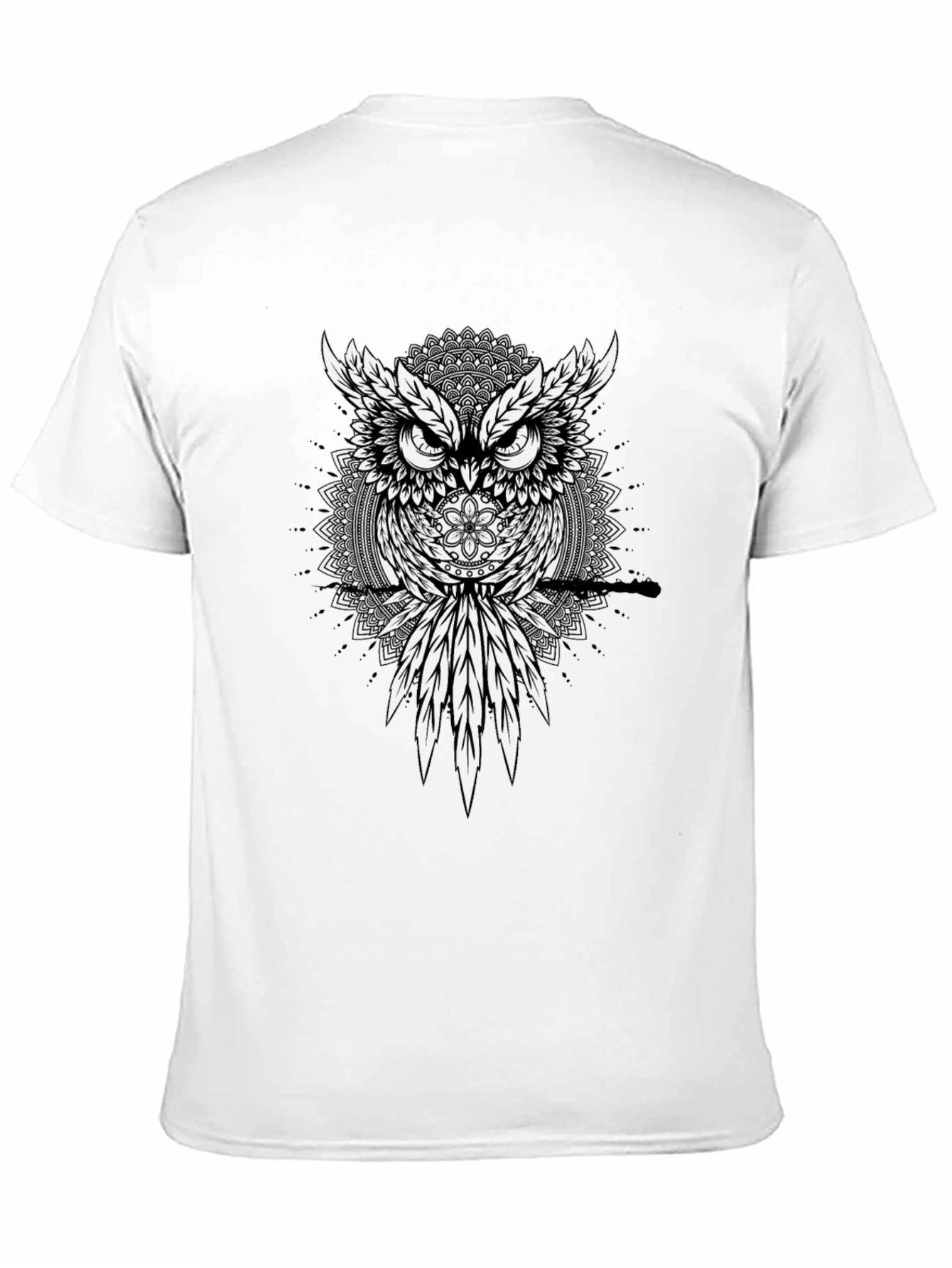 Owl Mandala Graphic Print Black T-Shirt