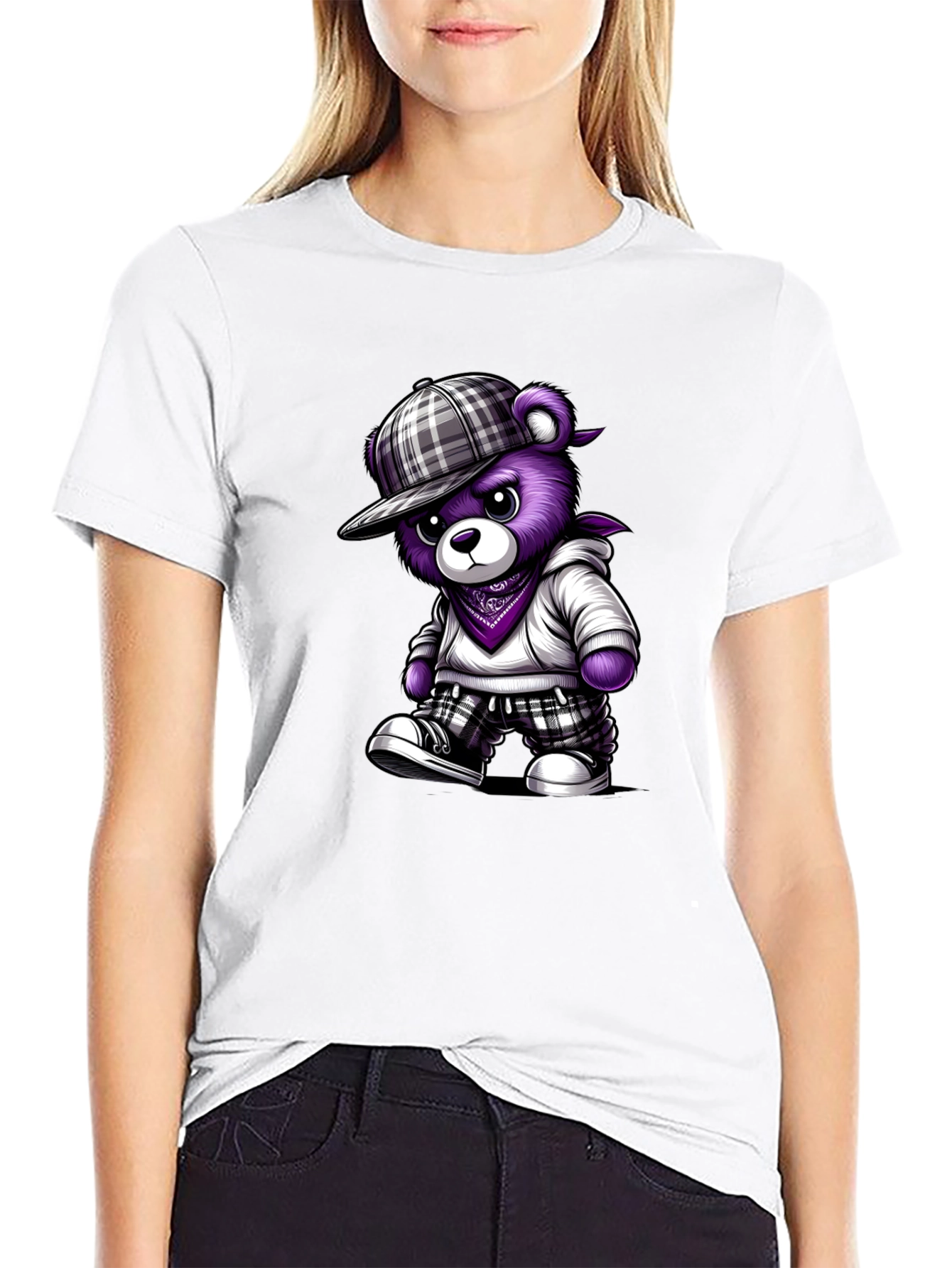 Urban Purple Bear Graphic Tee - Cool Casual Style