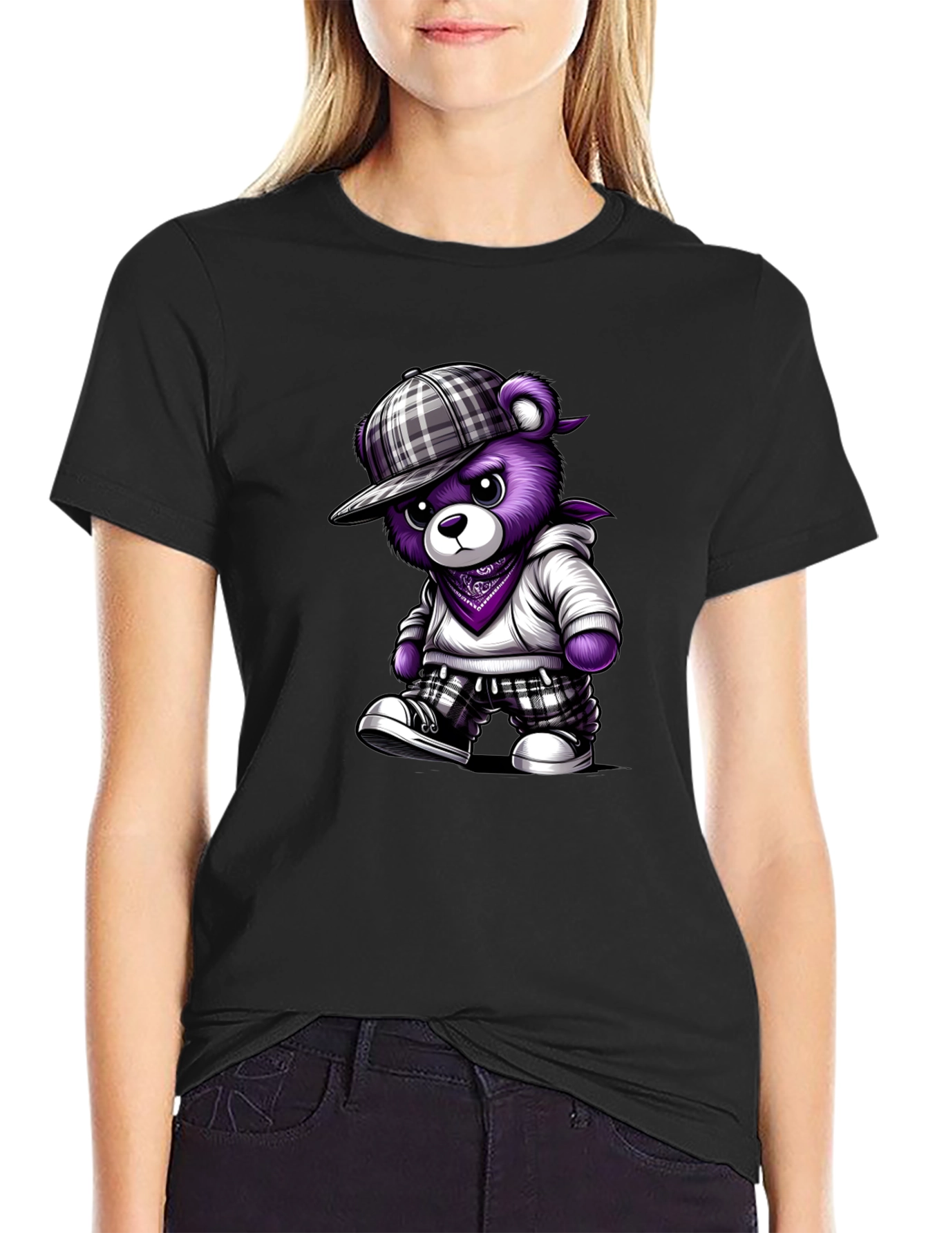 Urban Purple Bear Graphic Tee - Cool Casual Style