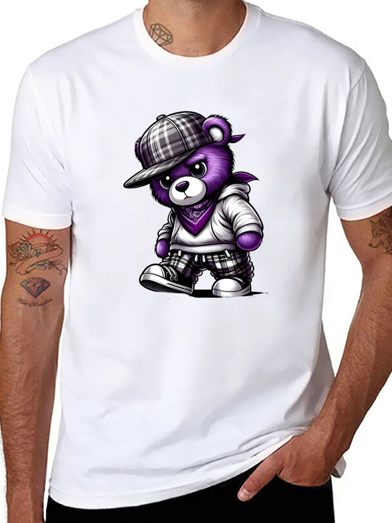 Urban Purple Bear Graphic Tee - Cool Casual Style