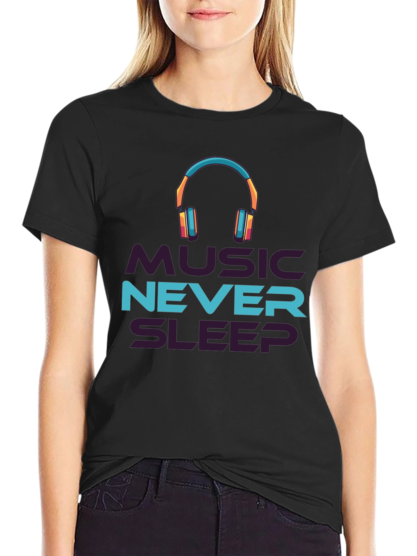 Music Never Sleeps Black Graphic Tee