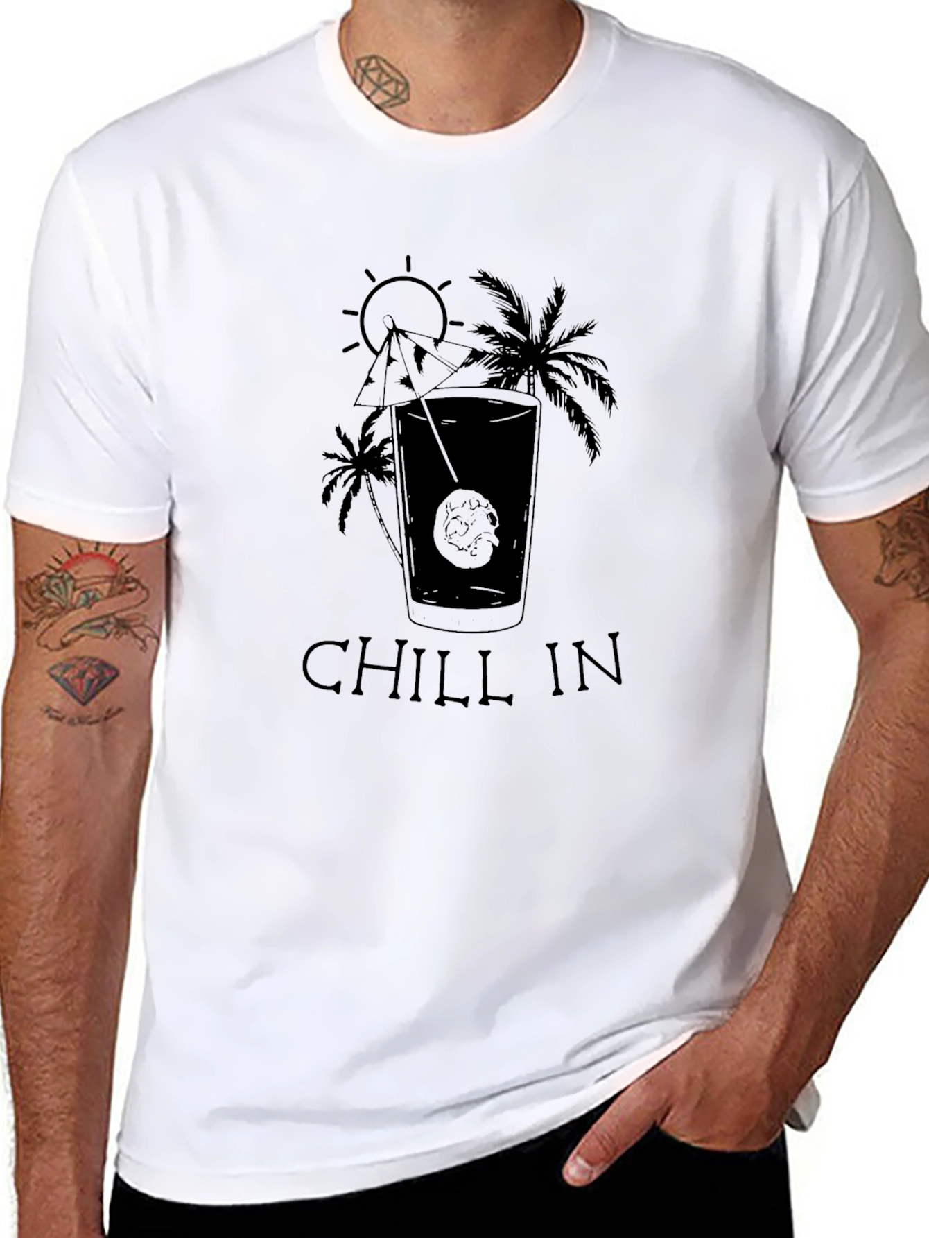 Chill In Paradise Black Graphic T-Shirt