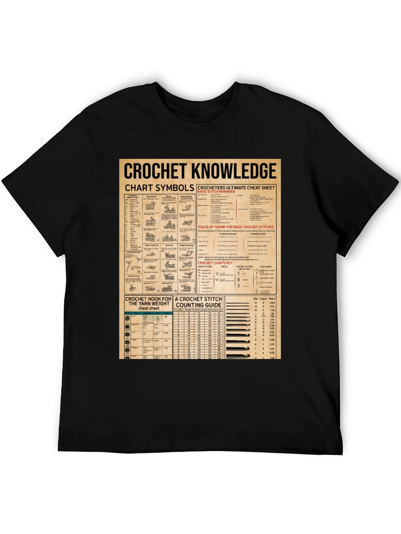 Crochet Knowledge T-Shirt: Chart Symbols & Stitch Guide