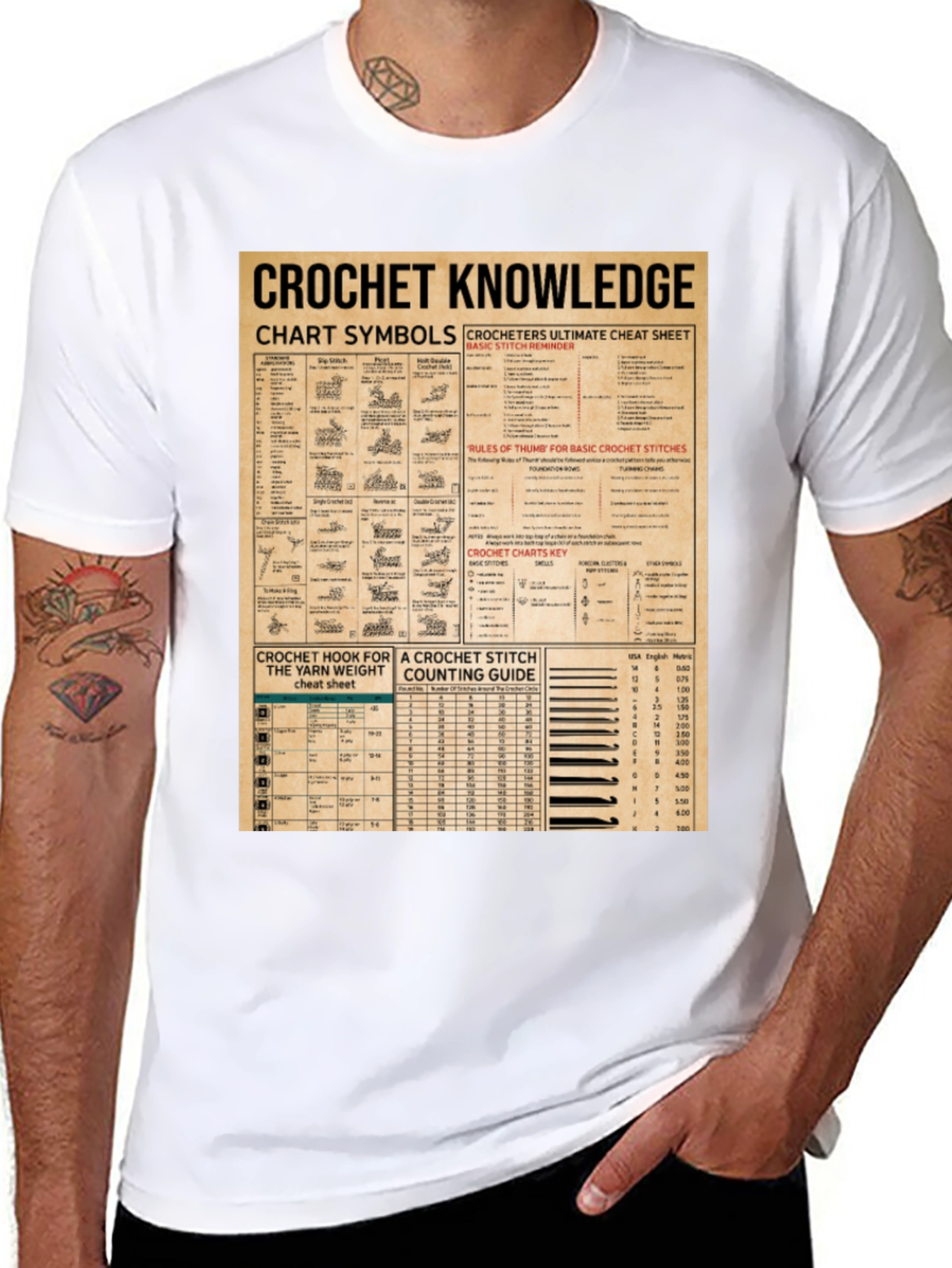 Crochet Knowledge T-Shirt: Chart Symbols & Stitch Guide