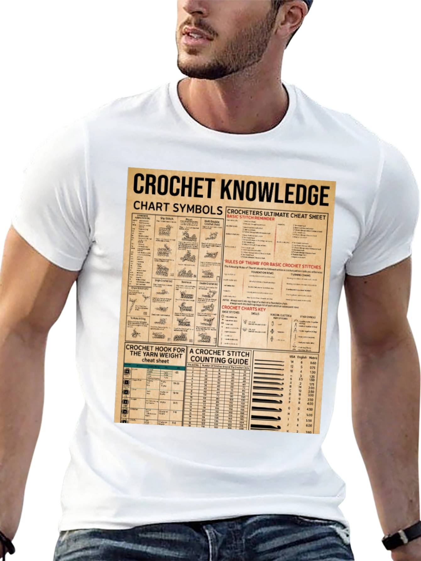 Crochet Knowledge T-Shirt: Chart Symbols & Stitch Guide