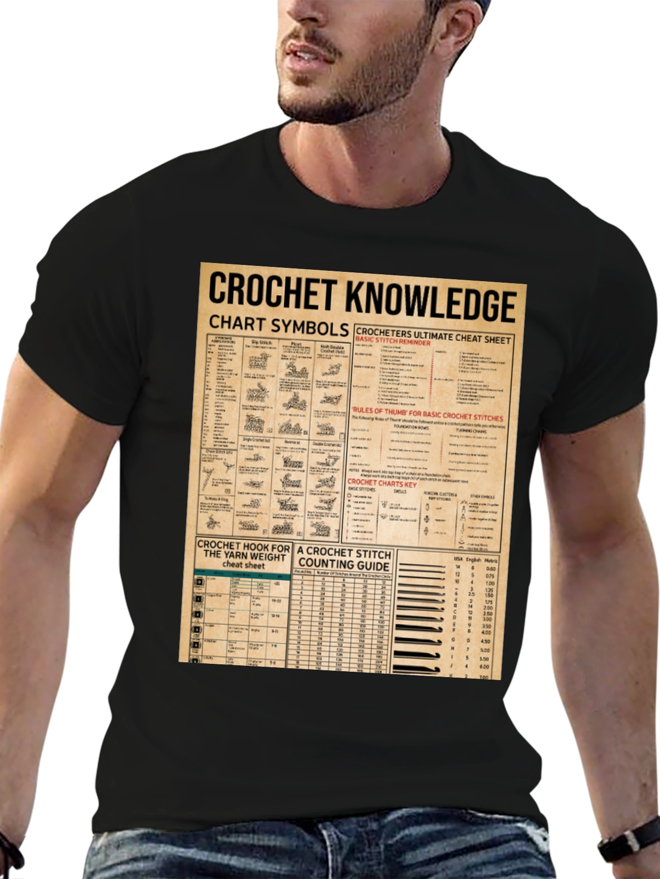 Crochet Knowledge T-Shirt: Chart Symbols & Stitch Guide