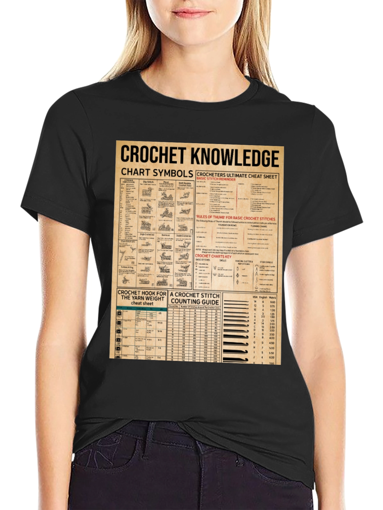 Crochet Knowledge T-Shirt: Chart Symbols & Stitch Guide