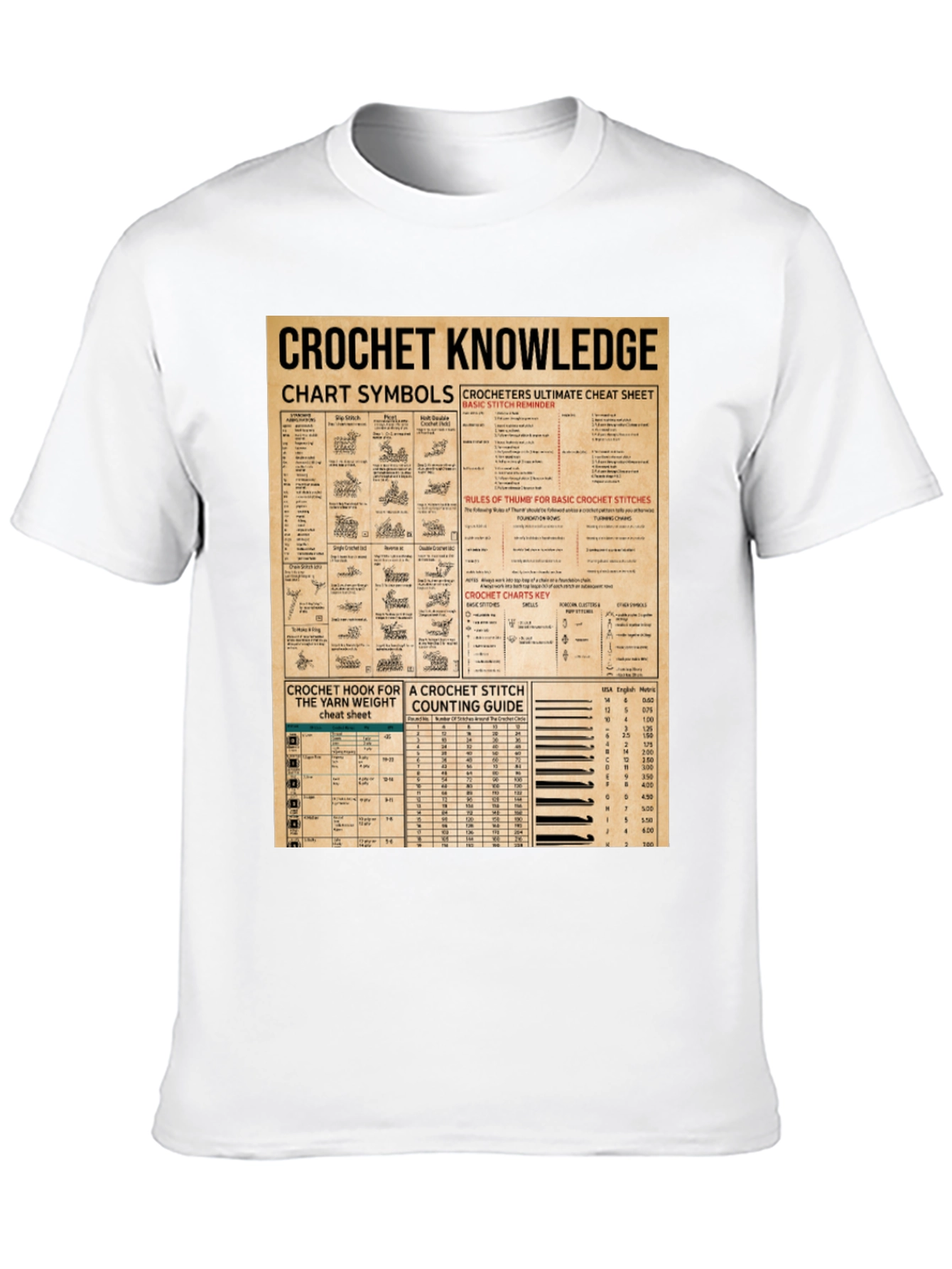 Crochet Knowledge T-Shirt: Chart Symbols & Stitch Guide