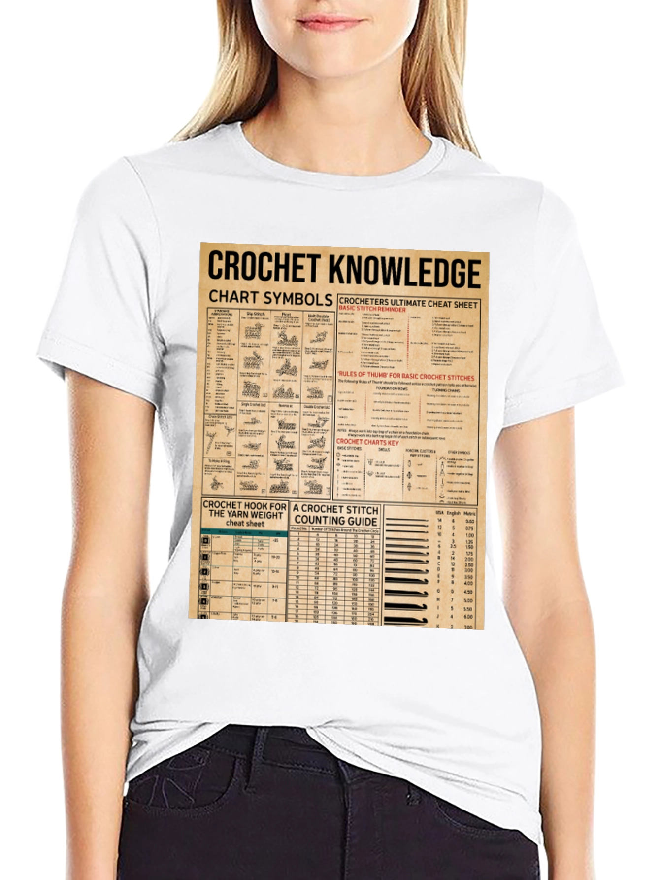 Crochet Knowledge T-Shirt: Chart Symbols & Stitch Guide
