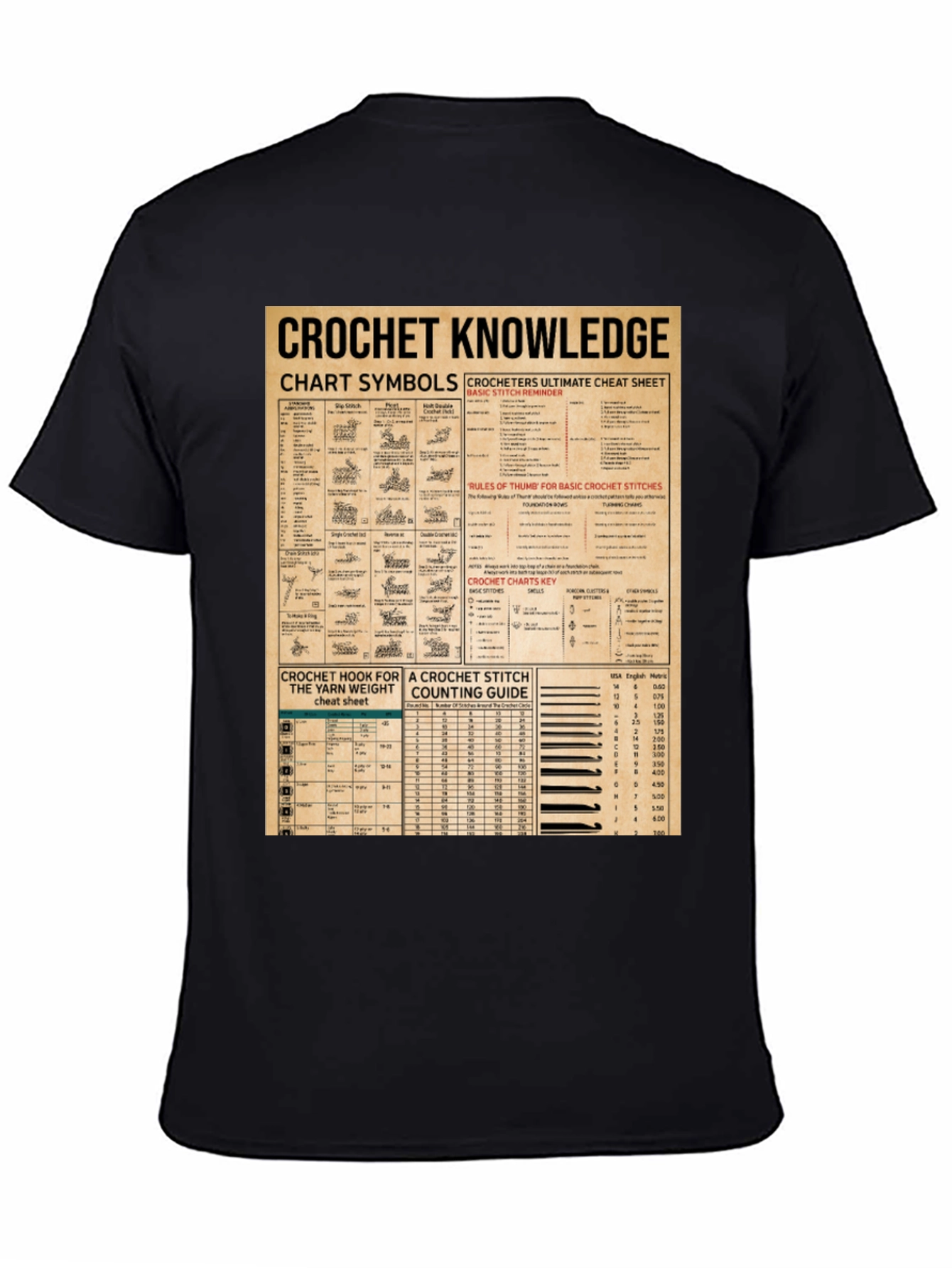 Crochet Knowledge T-Shirt: Chart Symbols & Stitch Guide